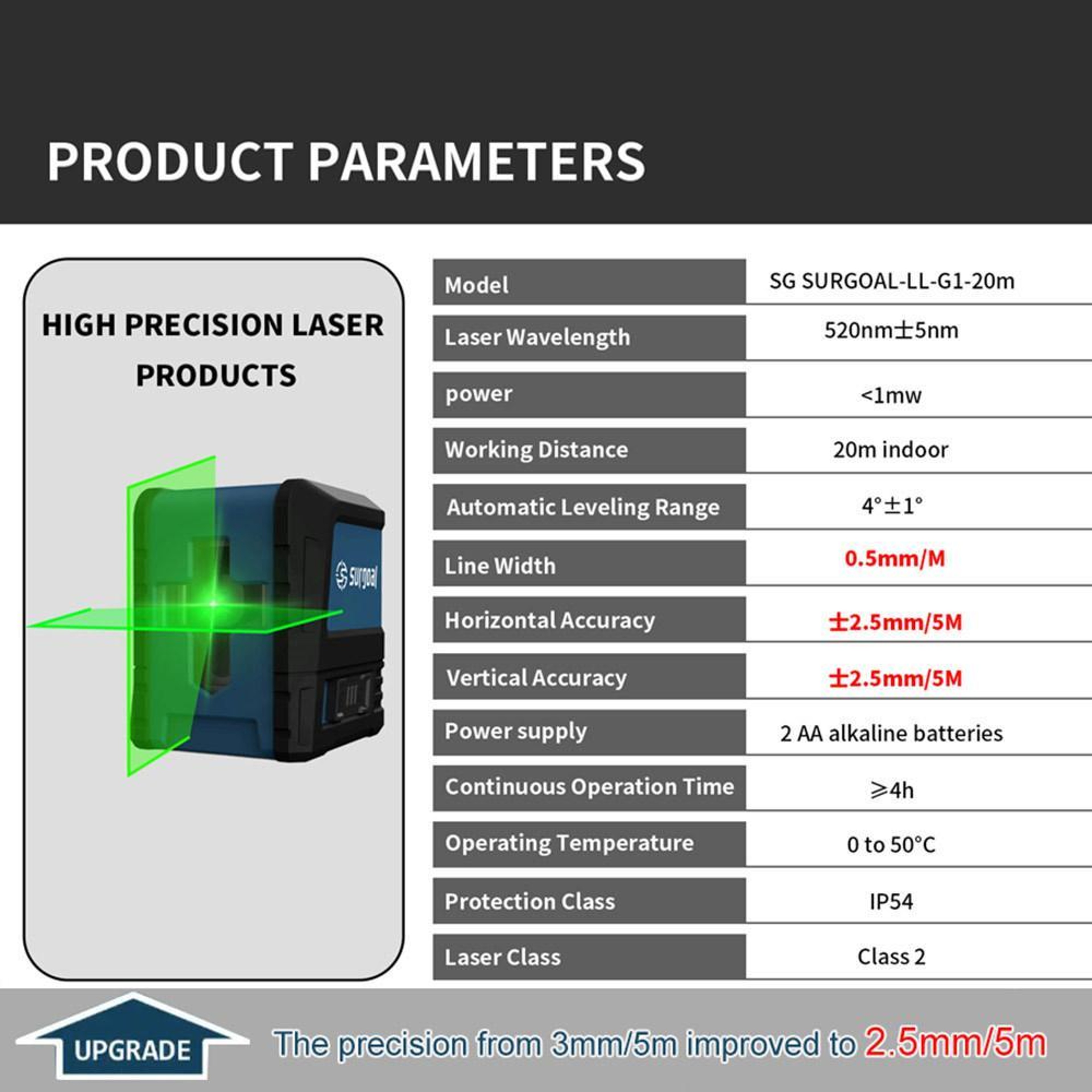Green Laser Level with Self-Leveling Cross Line and Manual Angle Mode – view 7
