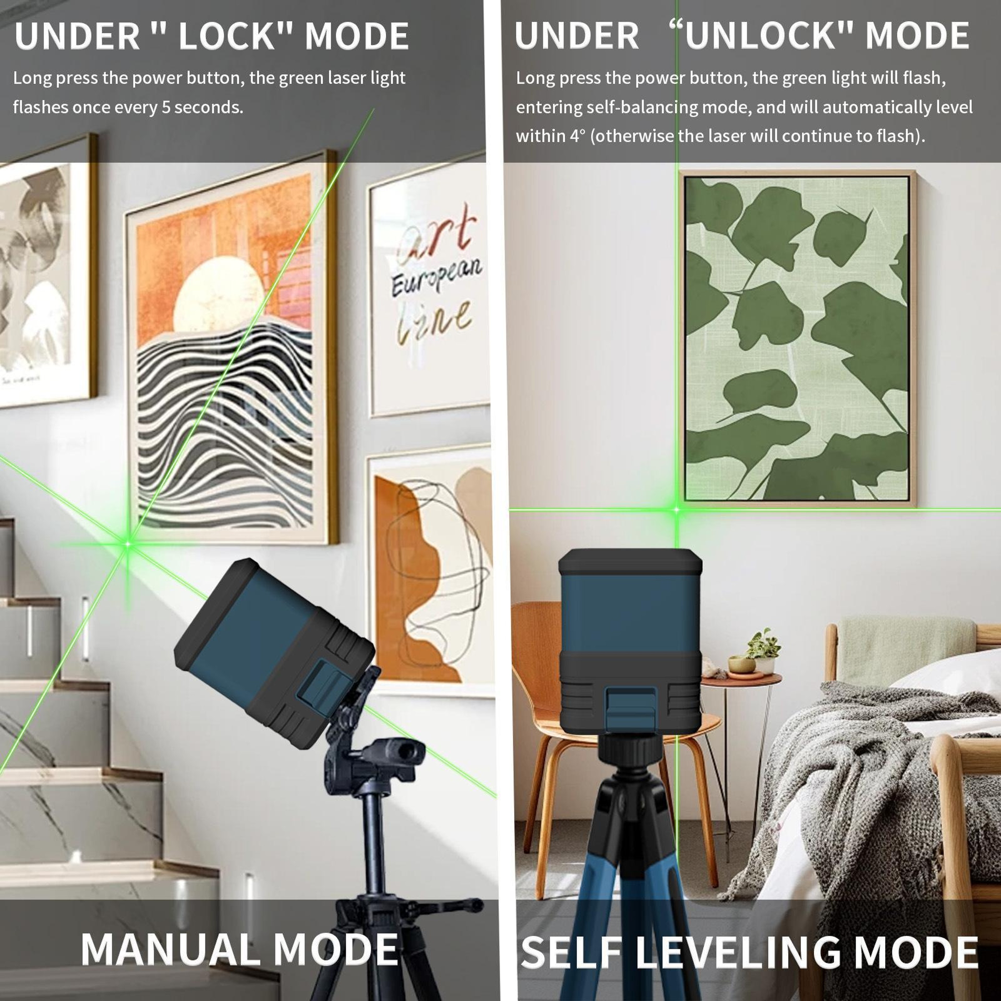 Green Laser Level with Self-Leveling Cross Line and Manual Angle Mode – view 14