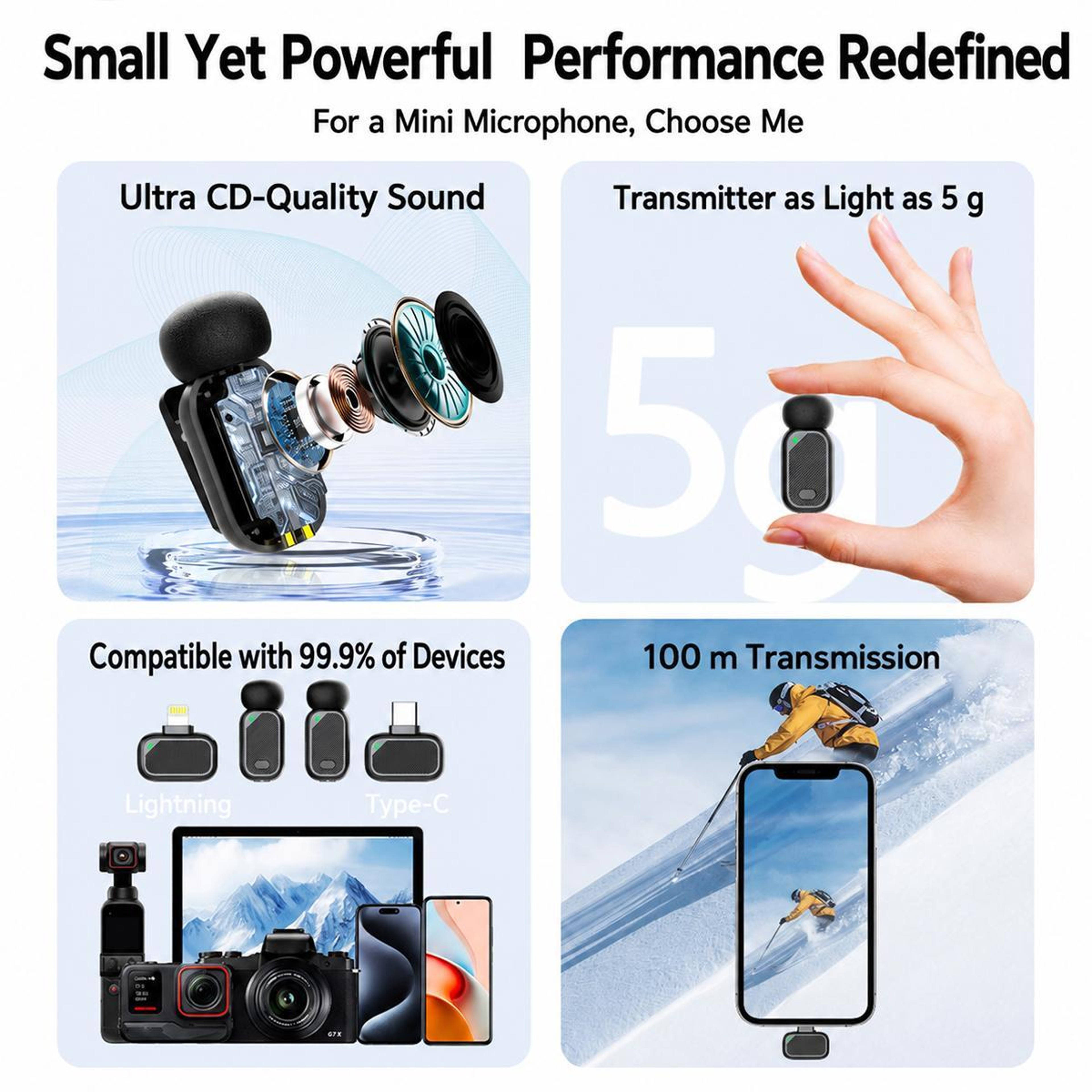 Mini 6 Wireless Lavalier Microphone with AI Noise Cancellation, 100m Range and USB-C Receiver – view 7