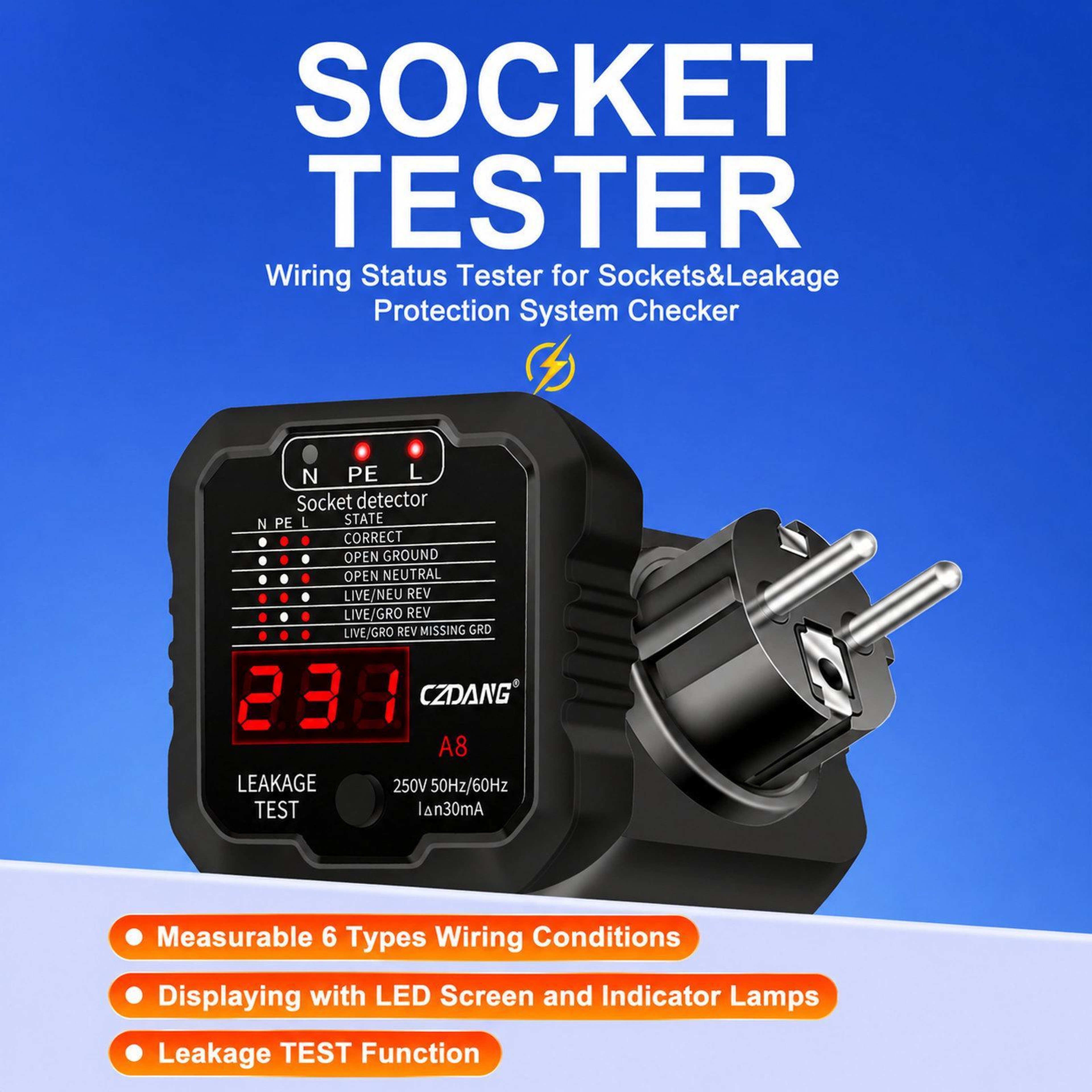A8 Socket Tester With RCD Leakage Tester And Digital Voltage Display 1
