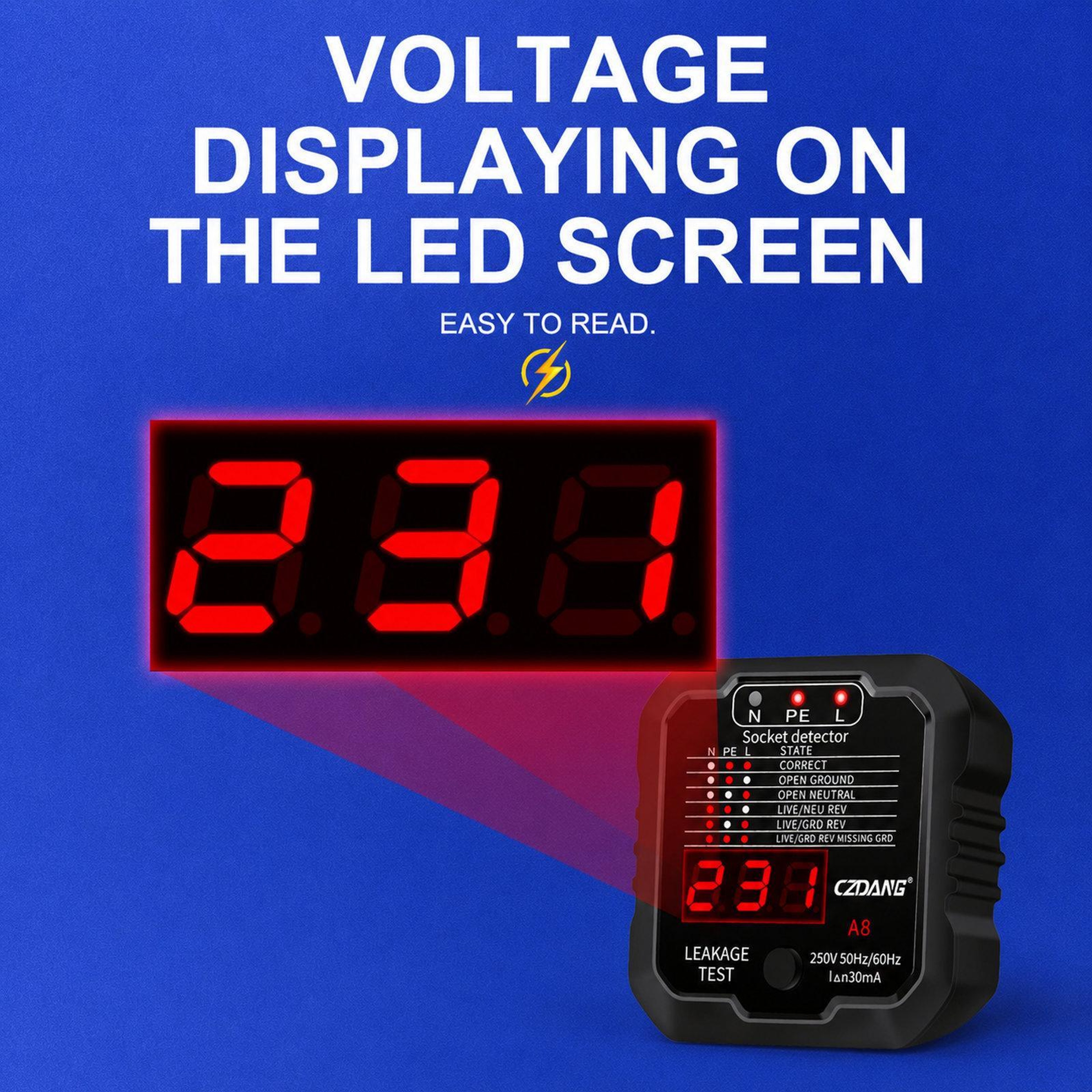A8 Socket Tester With RCD Leakage Tester And Digital Voltage Display 2