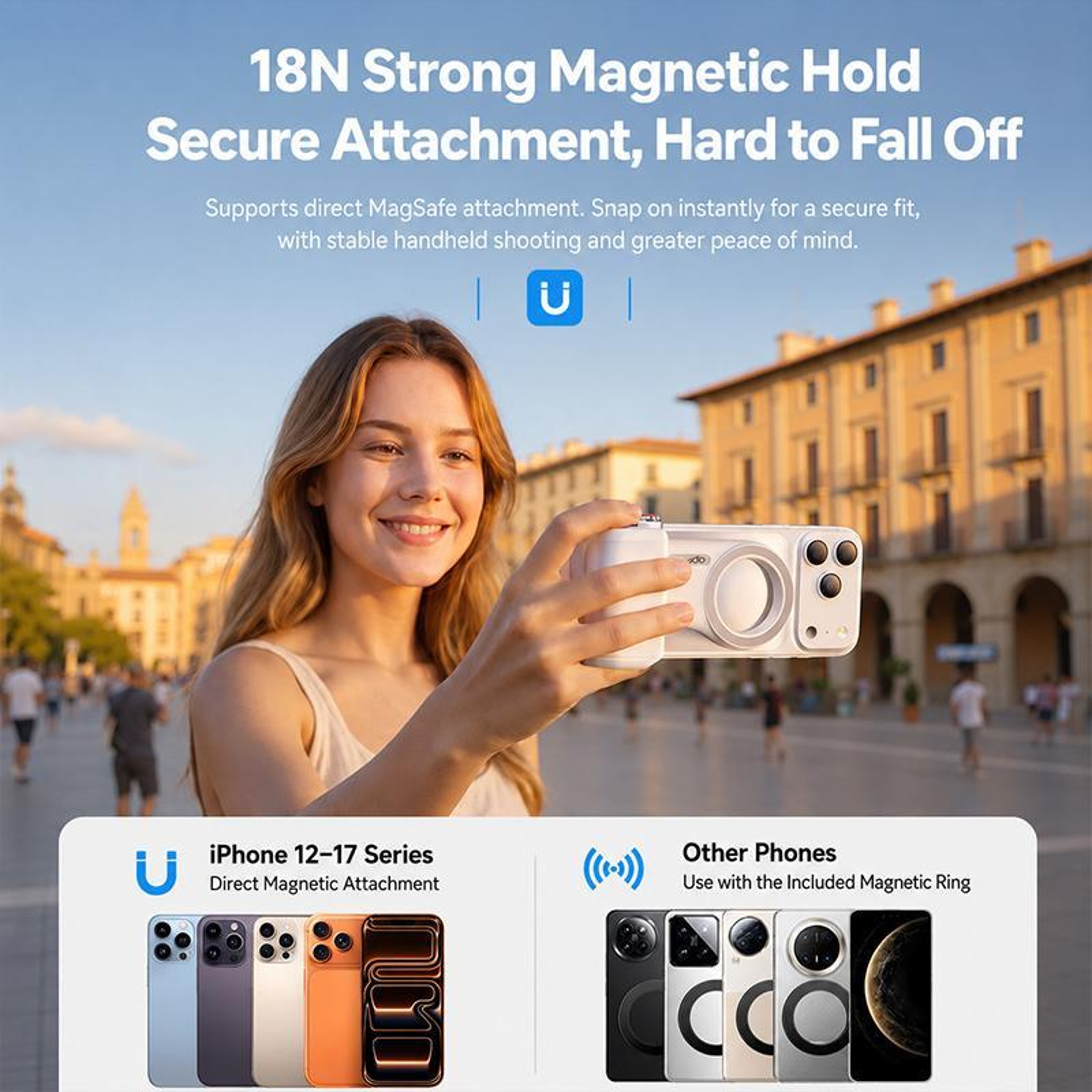 Magnetic Phone Camera Grip with Bluetooth Shutter Remote and Extendable Handle – view 6