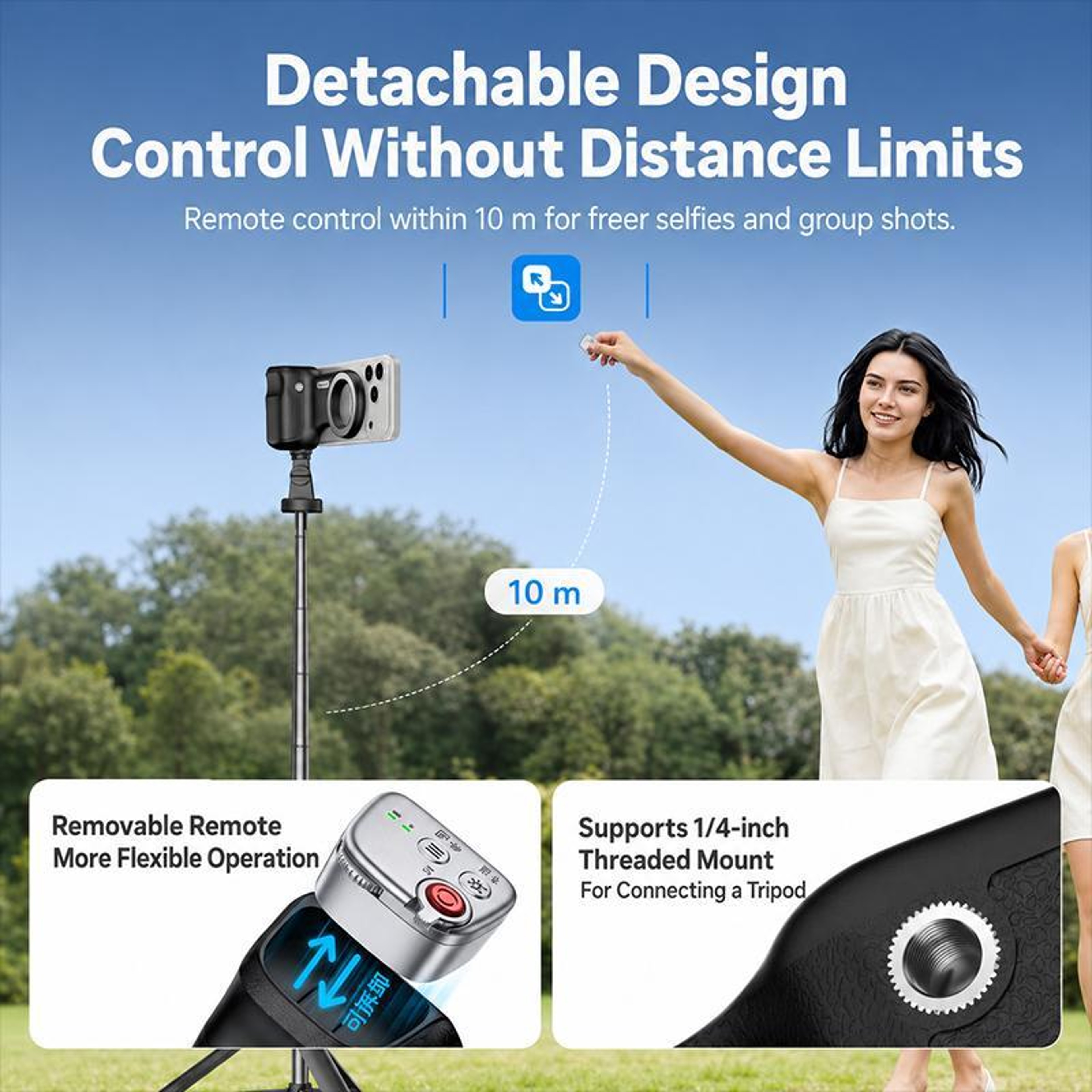 Magnetic Phone Camera Grip with Bluetooth Shutter Remote and Extendable Handle – view 9