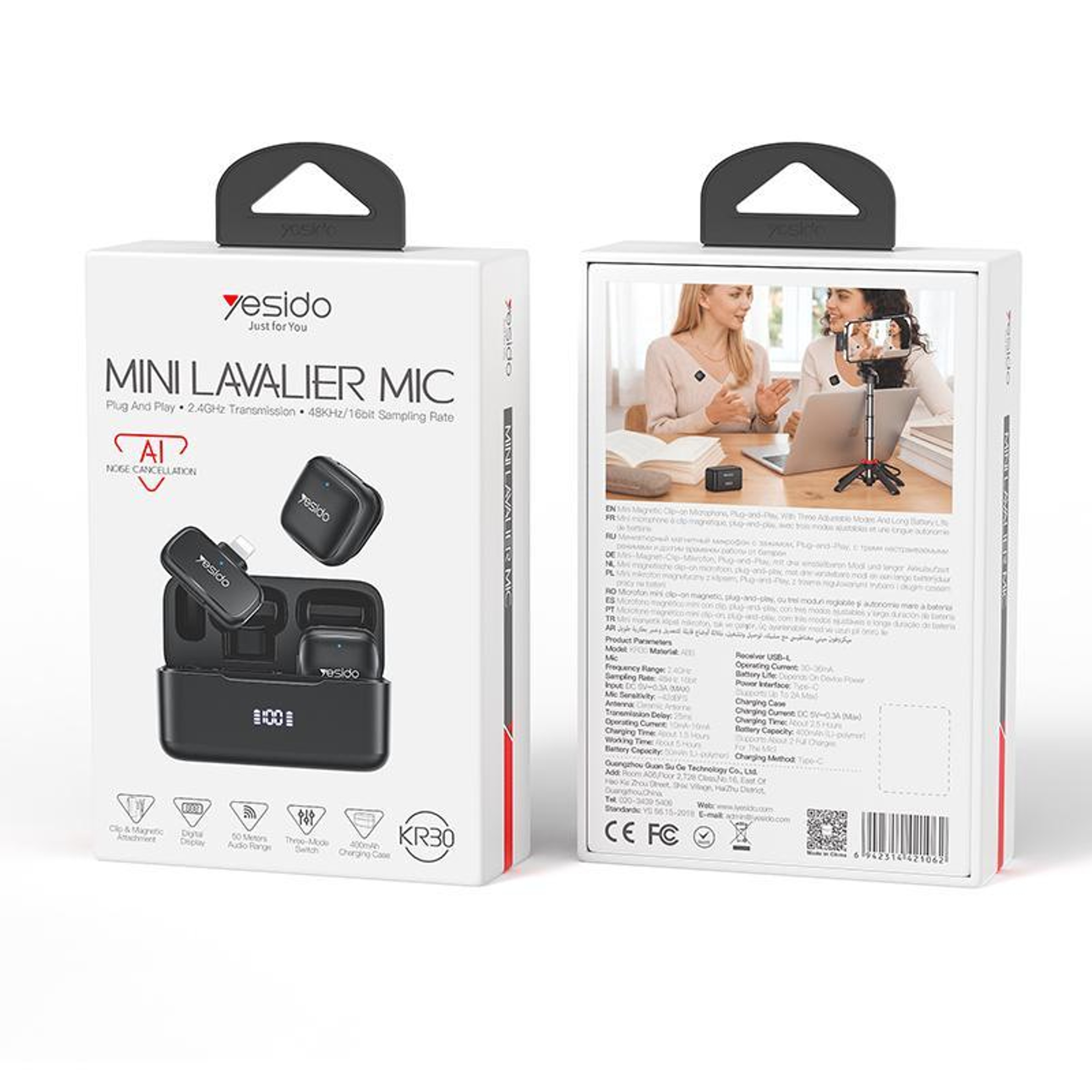 KR30 Dual Wireless Lavalier Microphone with 8 Pin Receiver, AI Noise Reduction and Charging Case – view 4