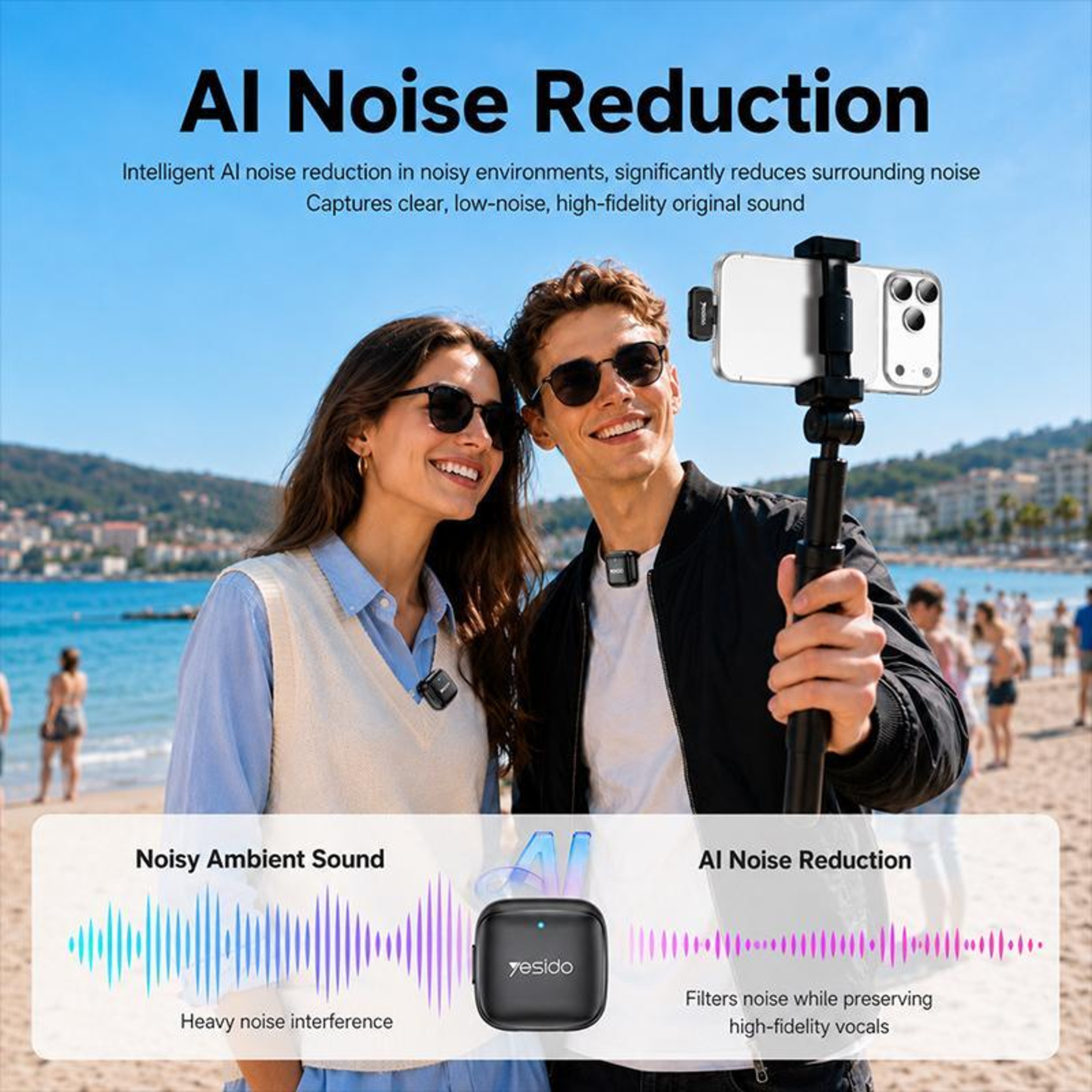 KR30 Dual Wireless Lavalier Microphone with 8 Pin Receiver, AI Noise Reduction and Charging Case – view 8