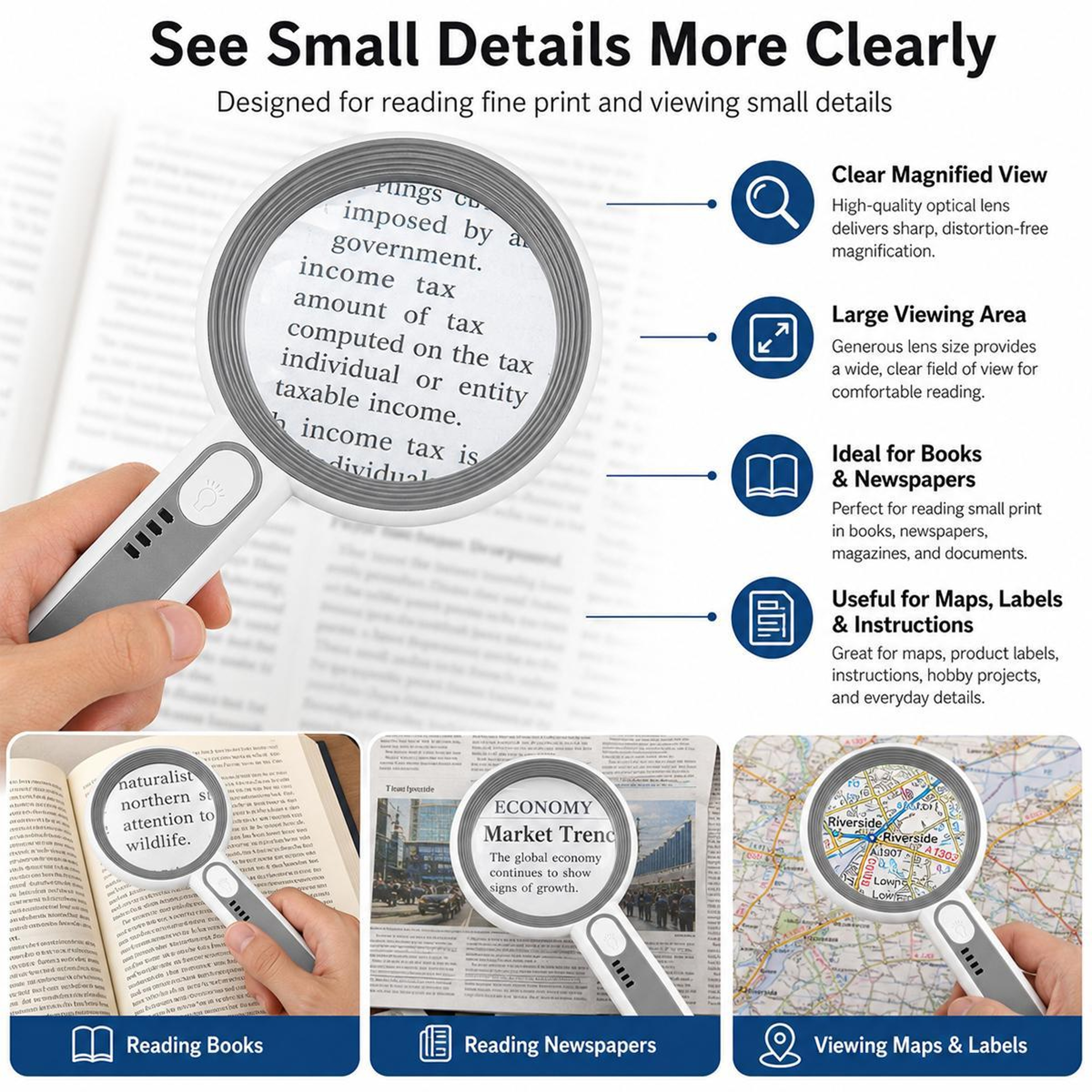 Rechargeable LED Magnifying Glass With Adjustable Brightness 2