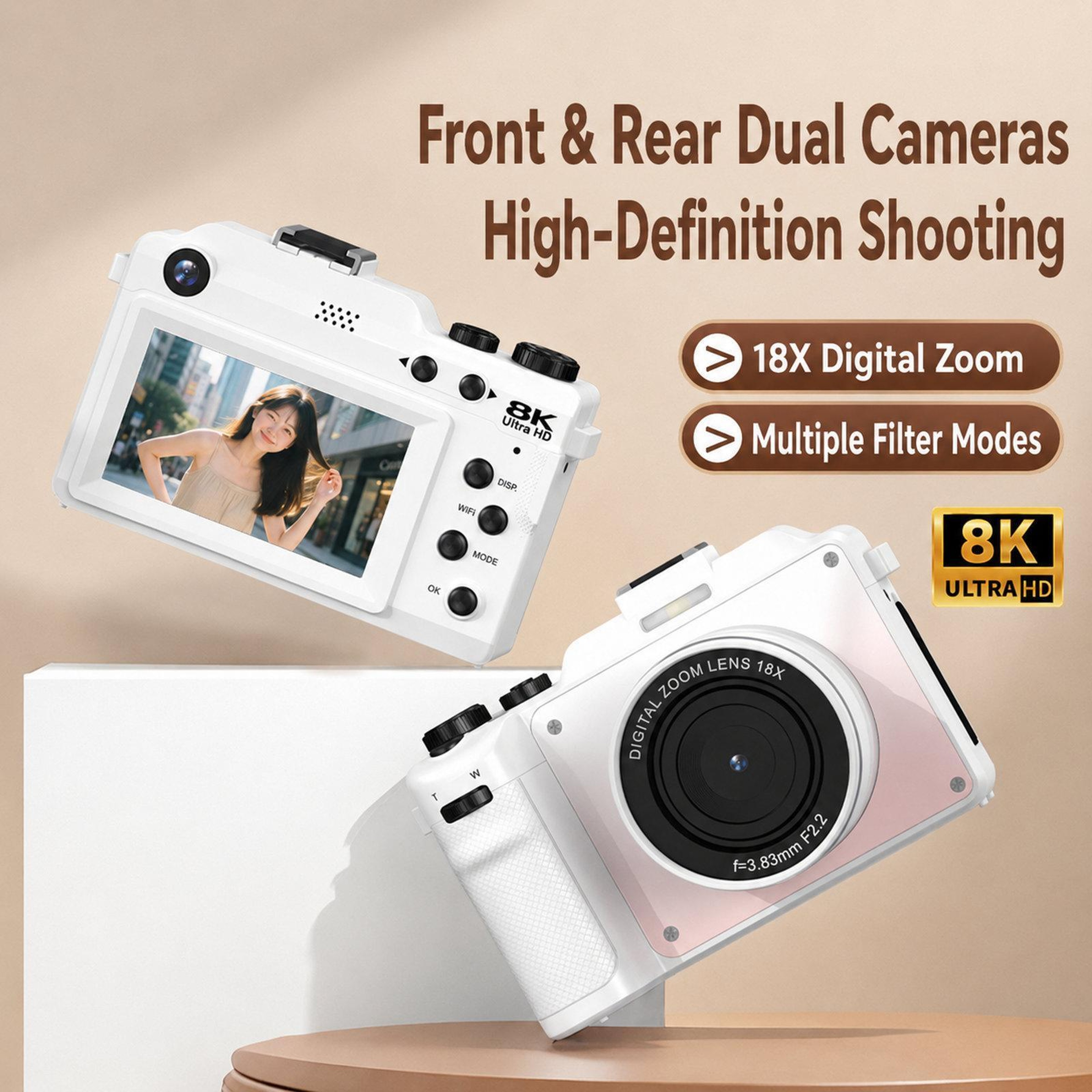 80MP 8K Digital Camera with WiFi, Dual Lens Autofocus and 18X Zoom for Vlogging – view 2