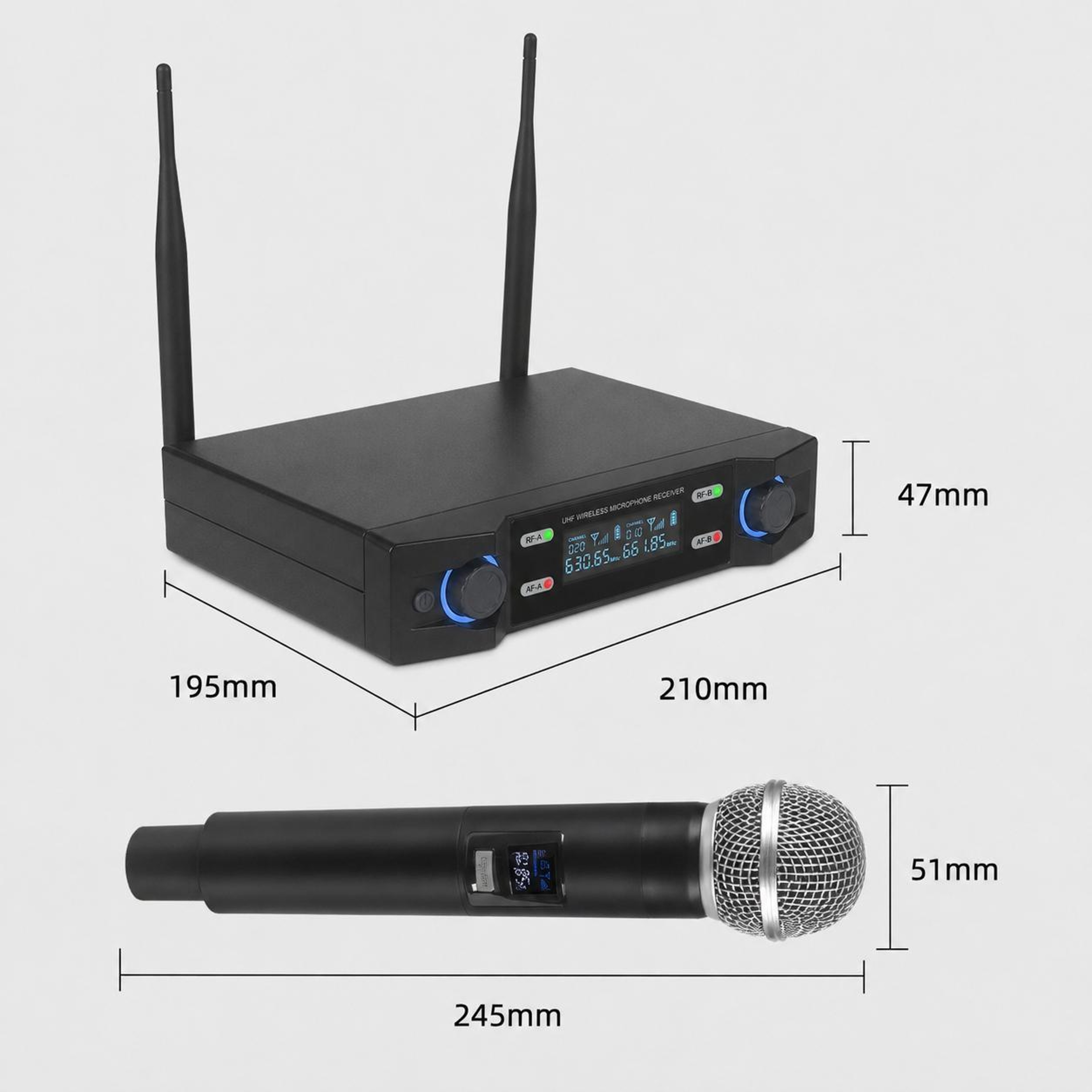 V8 Dual Channel VHF Wireless Microphone System with 2 Handheld Mics and 50m Range – view 5