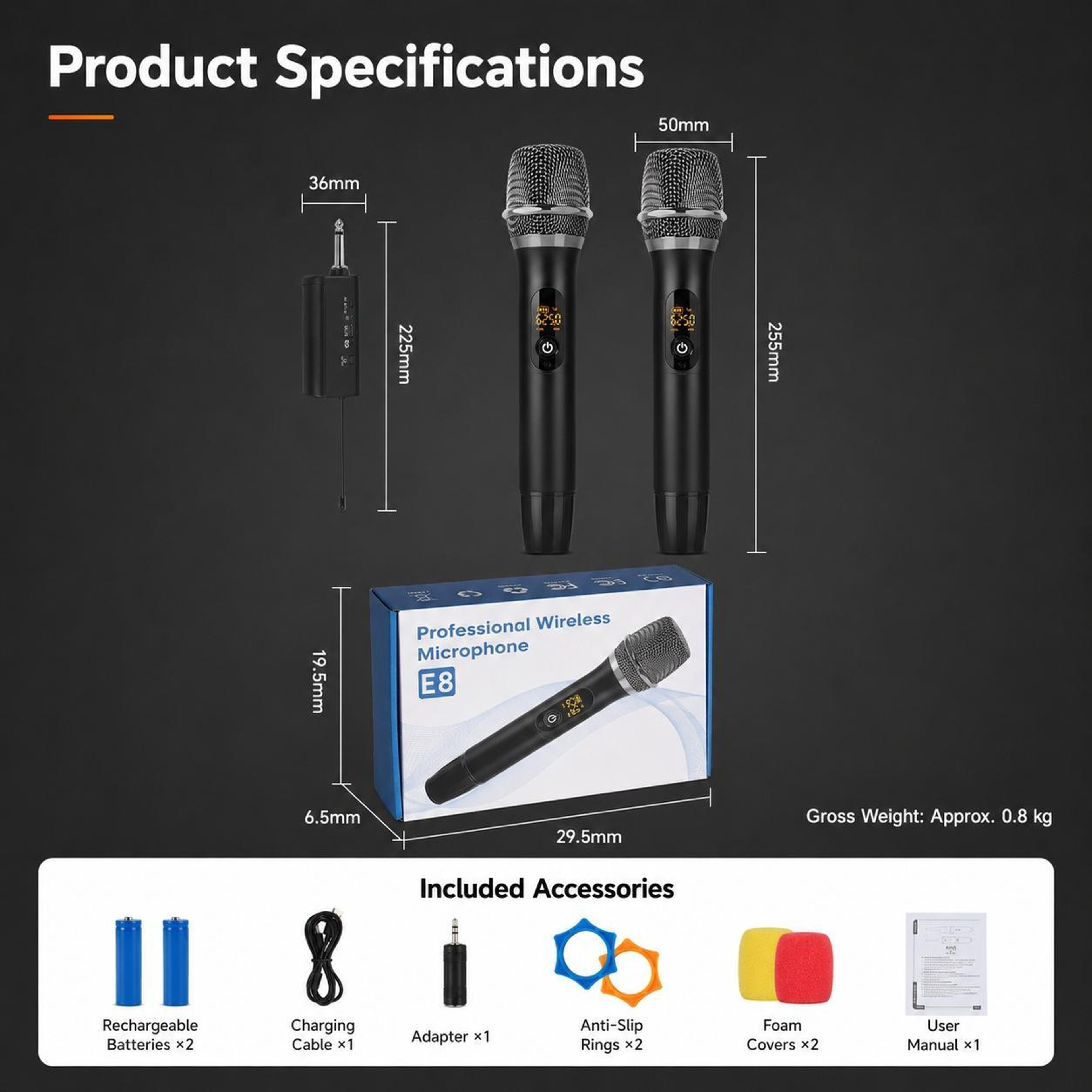 E11 UHF Wireless Microphone With Rechargeable Dynamic Handheld Mic And Receiver 4