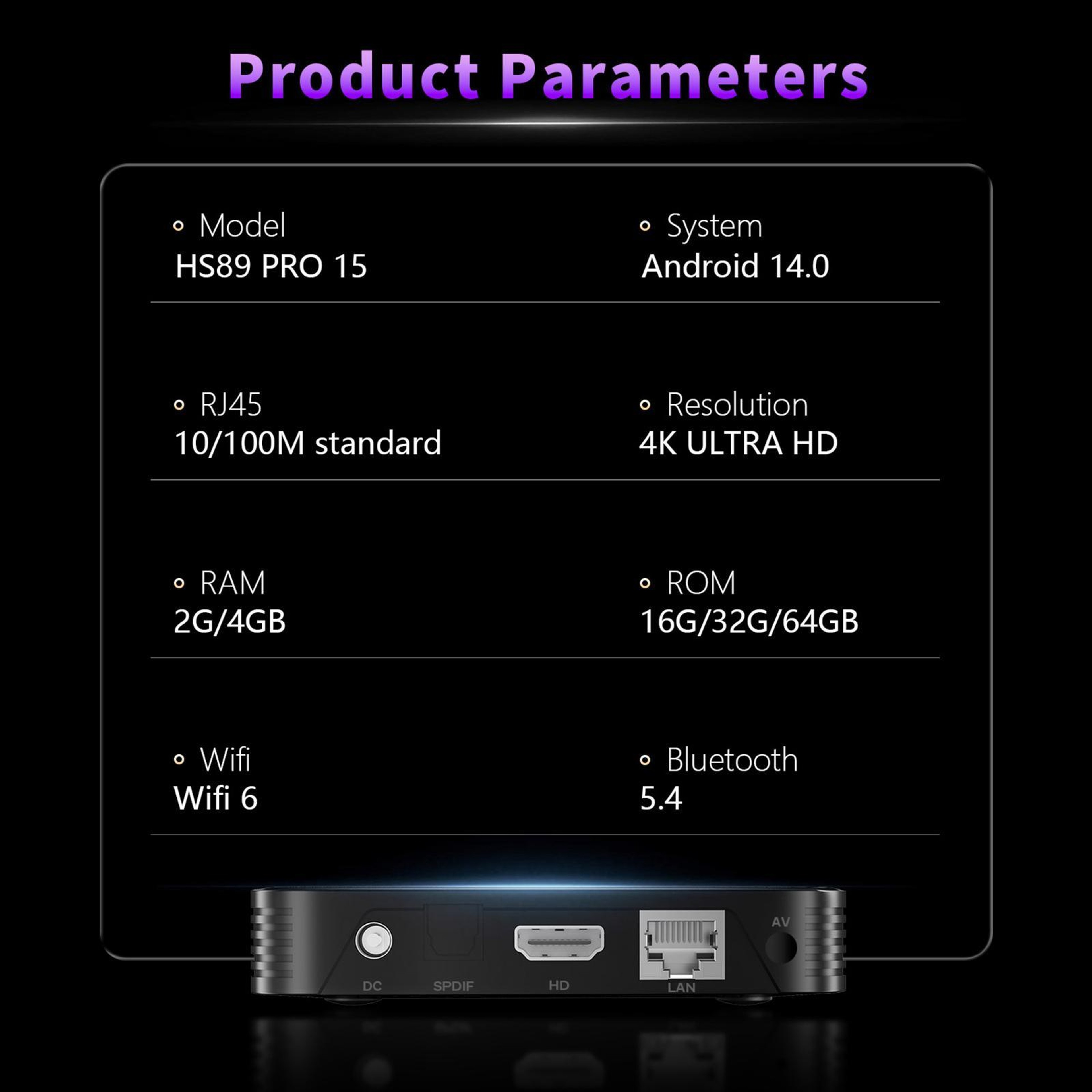 HS89 Pro 15 Android 14 TV Box With 4K HDR WiFi 6 RK3539 Processor 8