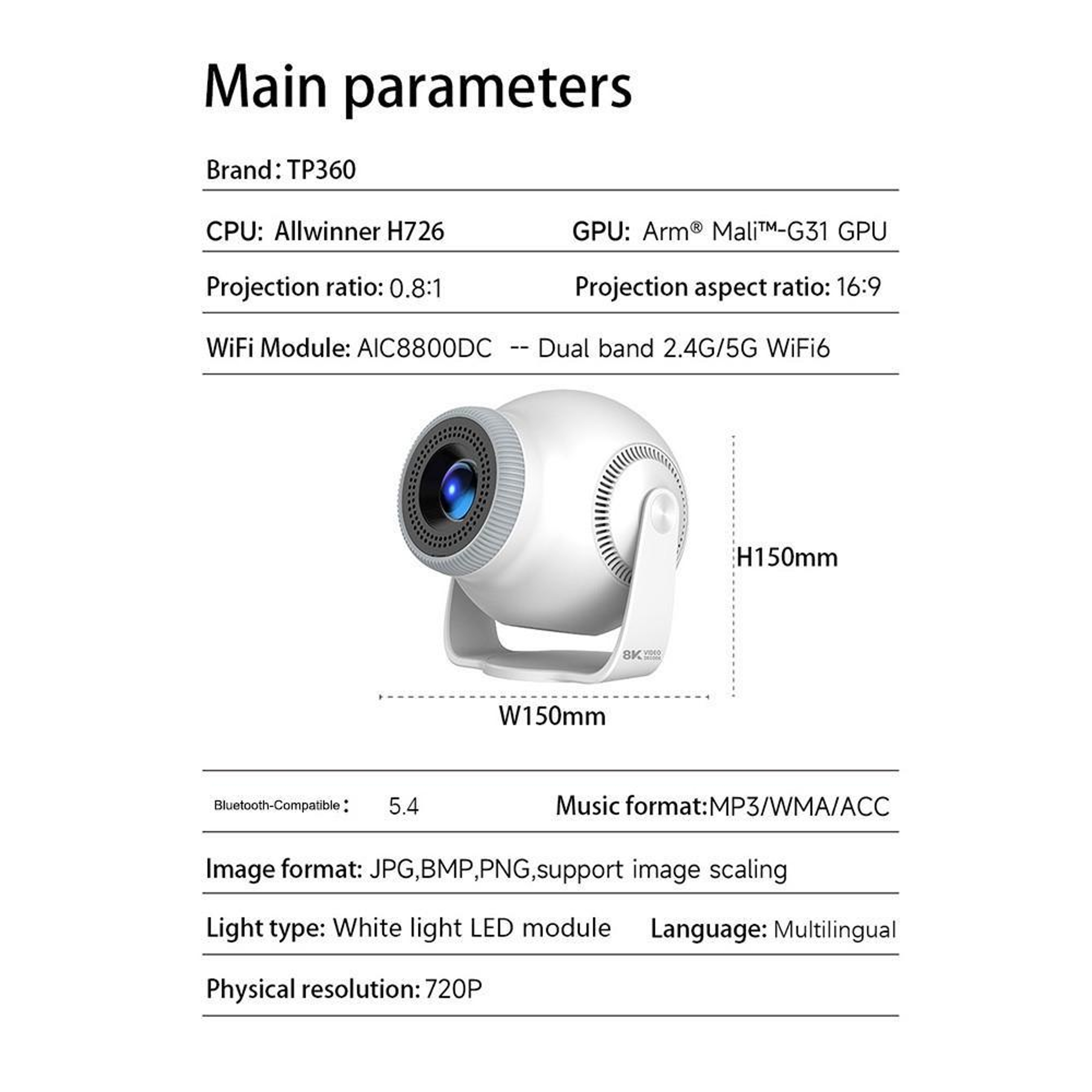 TP360 Android 14 Projector With WiFi 6 270 Rotation And 4K Support 6