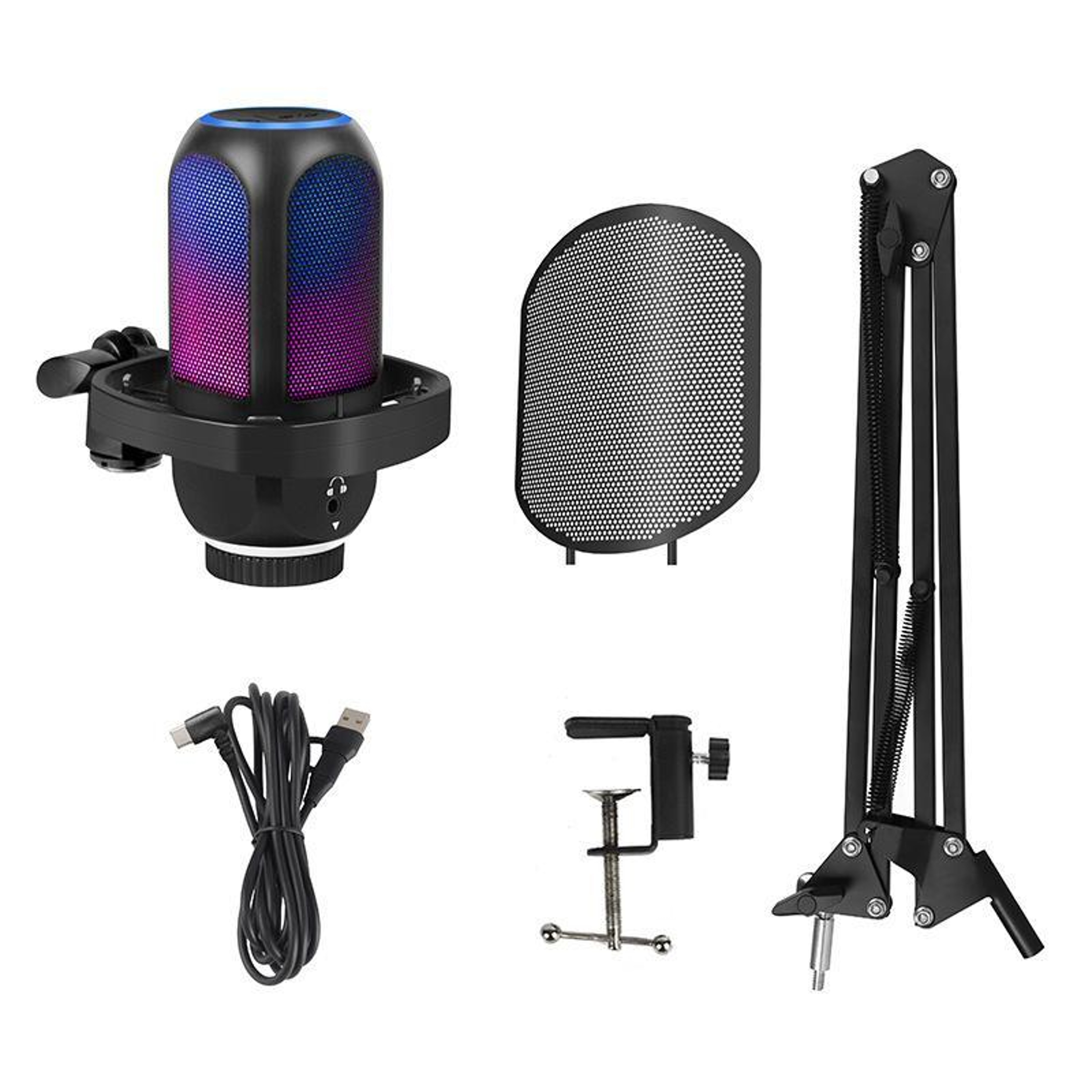 AI Noise Reduction USB Condenser Microphone With RGB Lighting And Adjustable Boom Arm 1