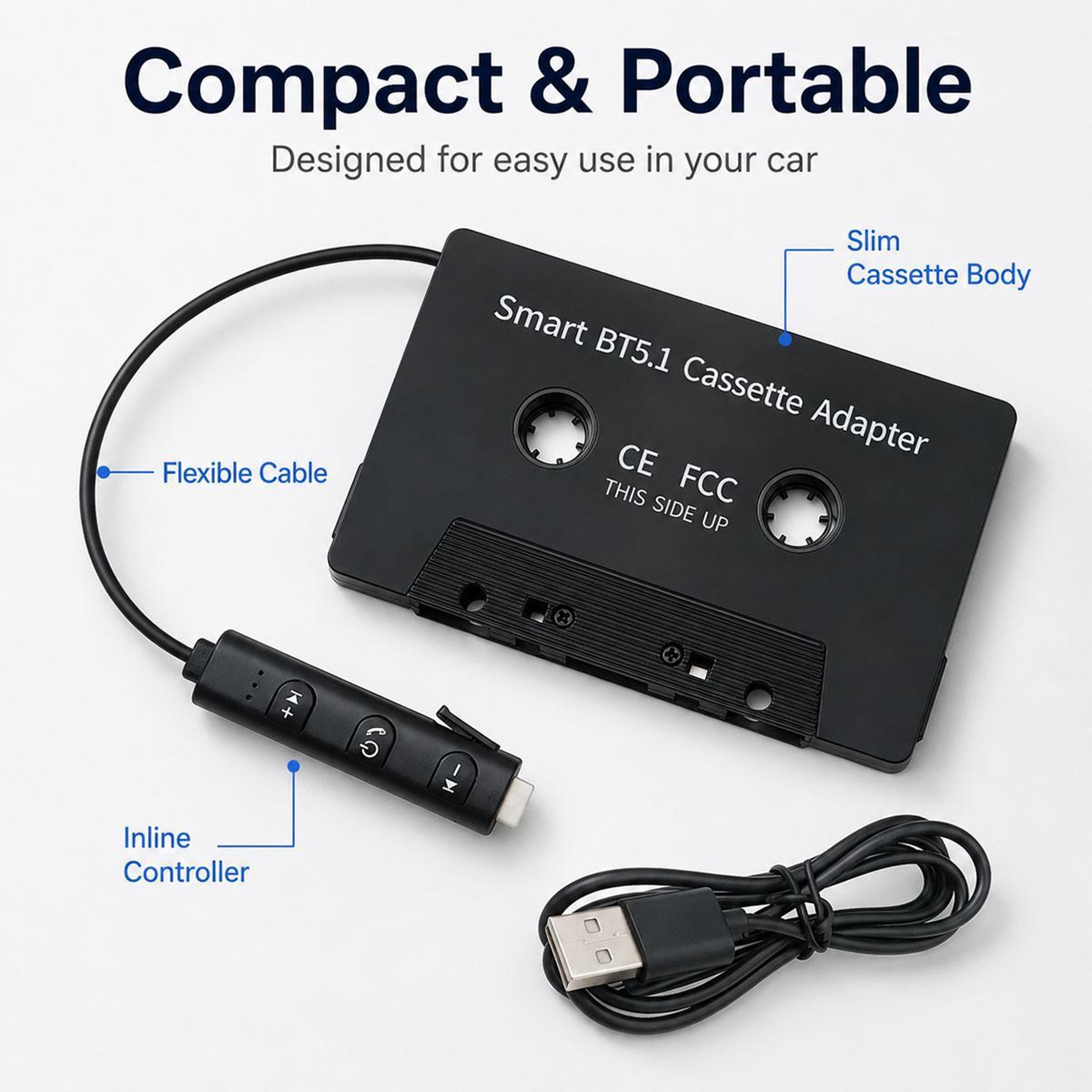 Bluetooth Cassette Adapter 5.1 Wireless Car MP3 Audio Converter – view 3