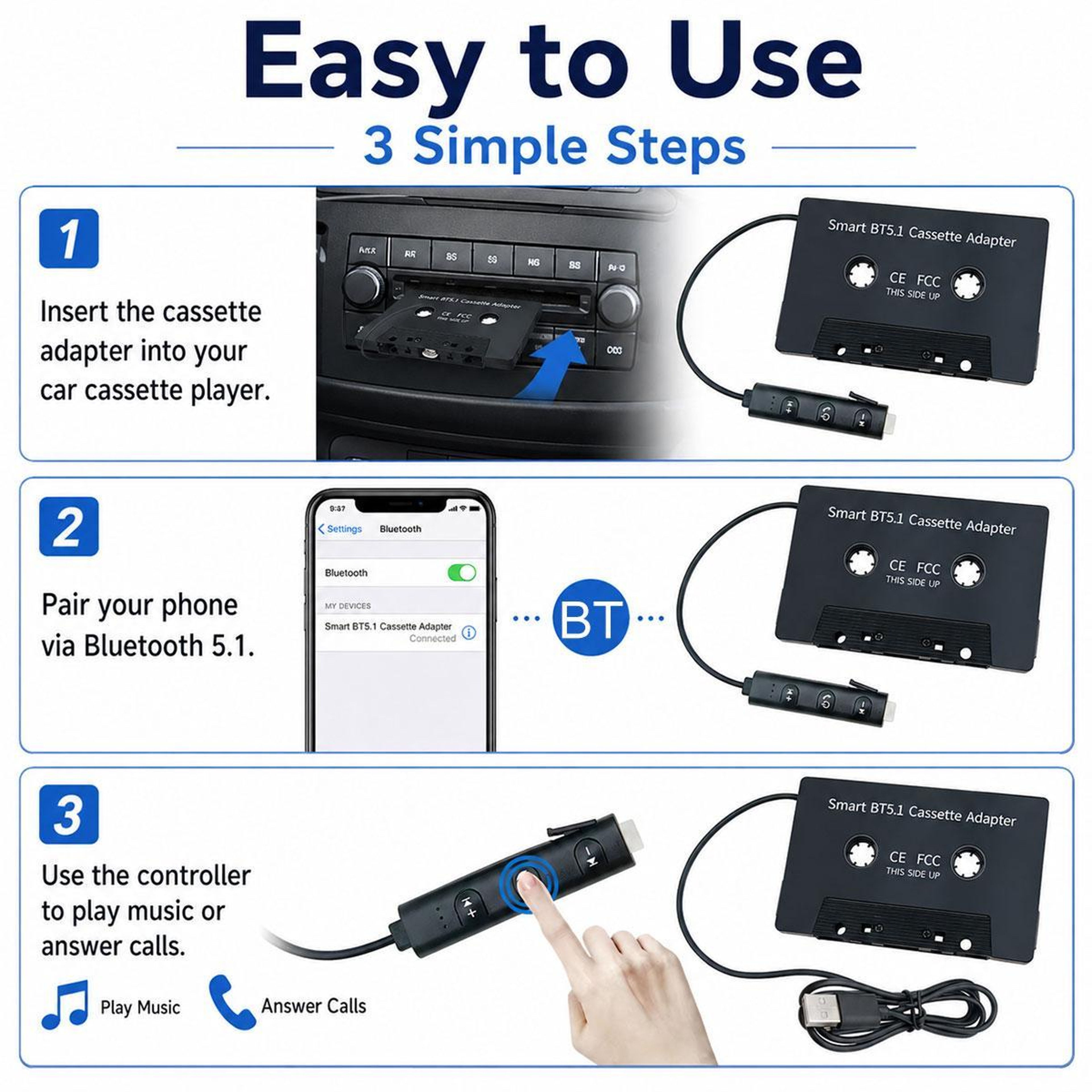 Bluetooth Cassette Adapter 5.1 Wireless Car MP3 Audio Converter – view 8