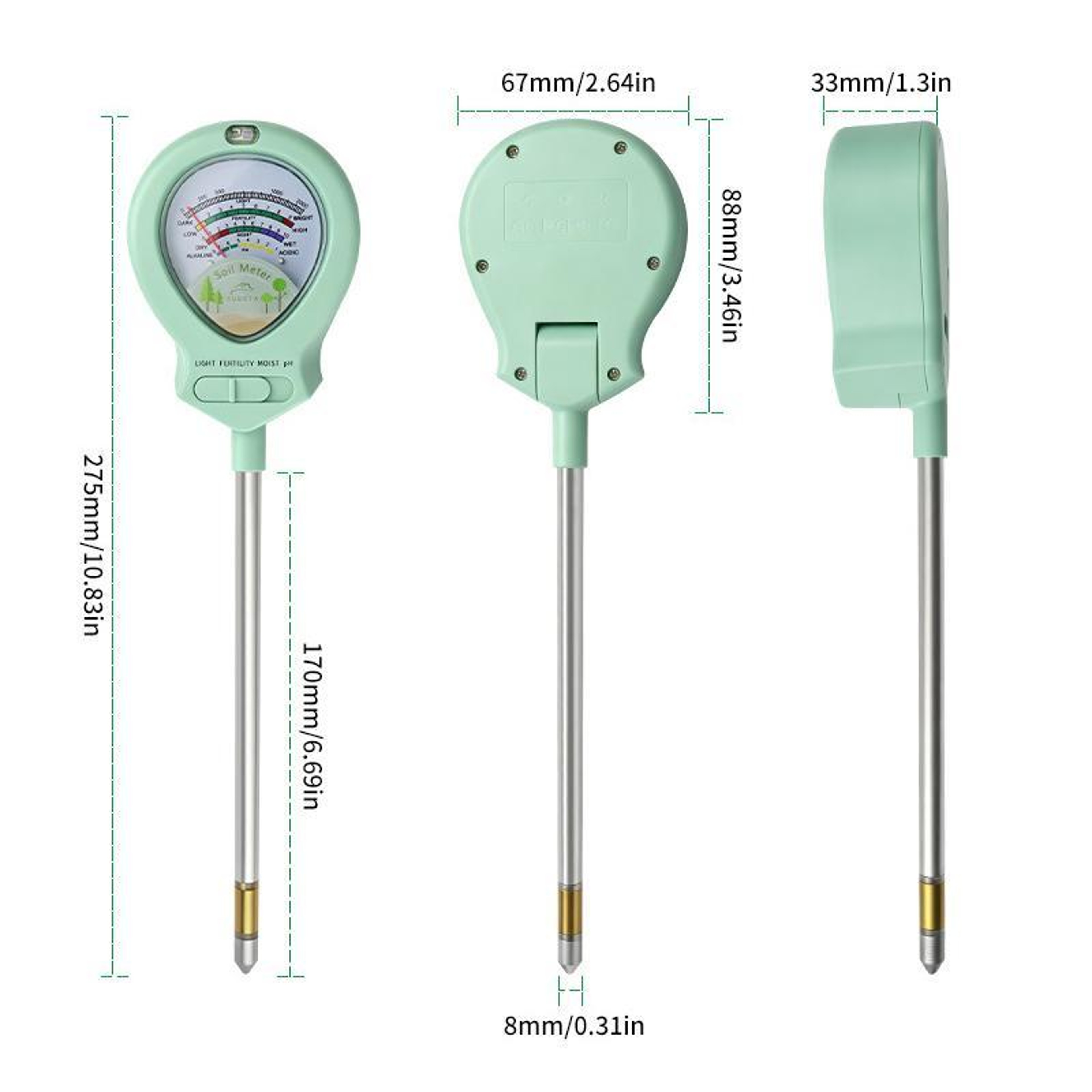 4-in-1 Soil Tester with Soil pH Meter, Moisture, Light and Fertility Analyzer – view 4