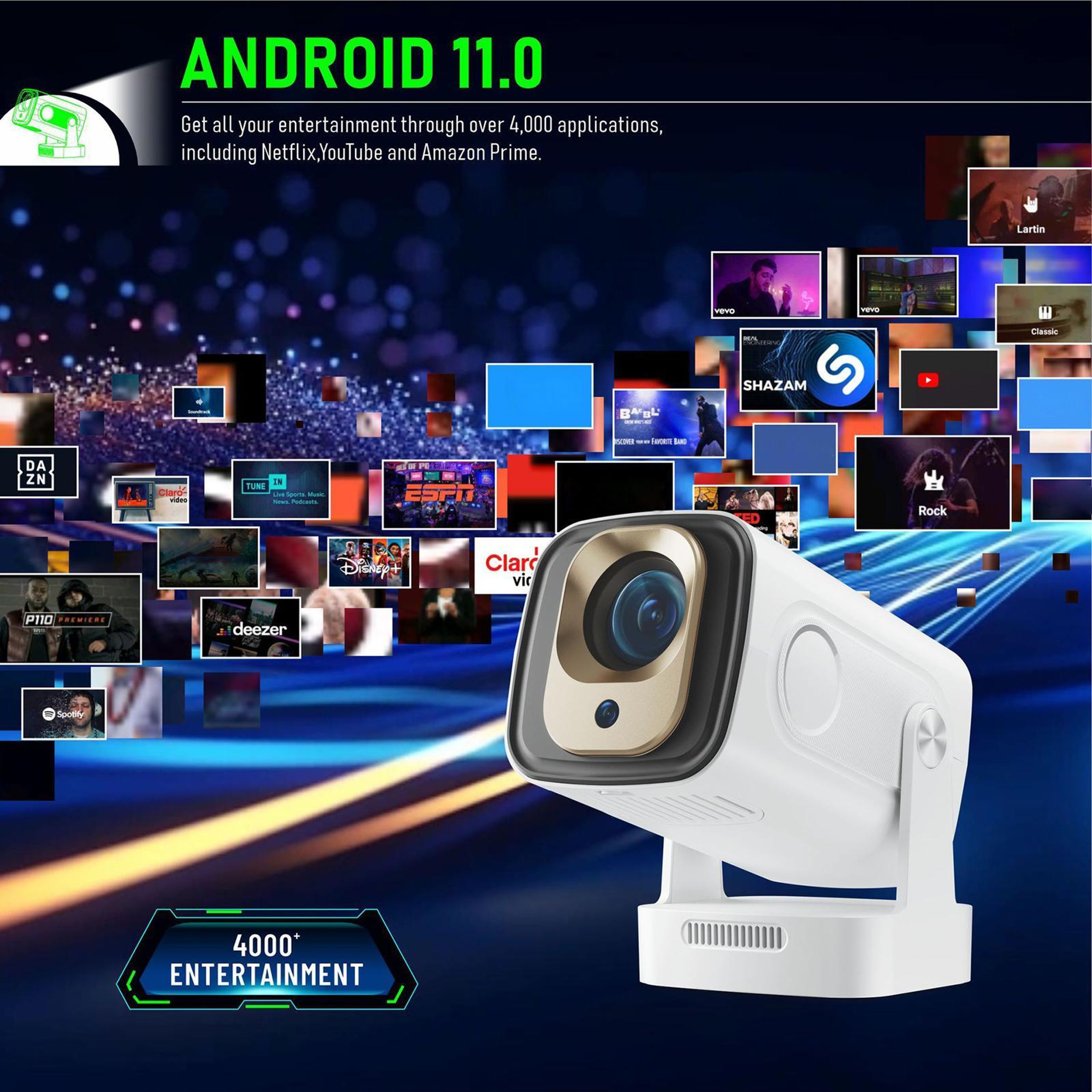 HY260 Pro 1080P Smart Projector With WiFi 6 4K Support And Short Throw 12