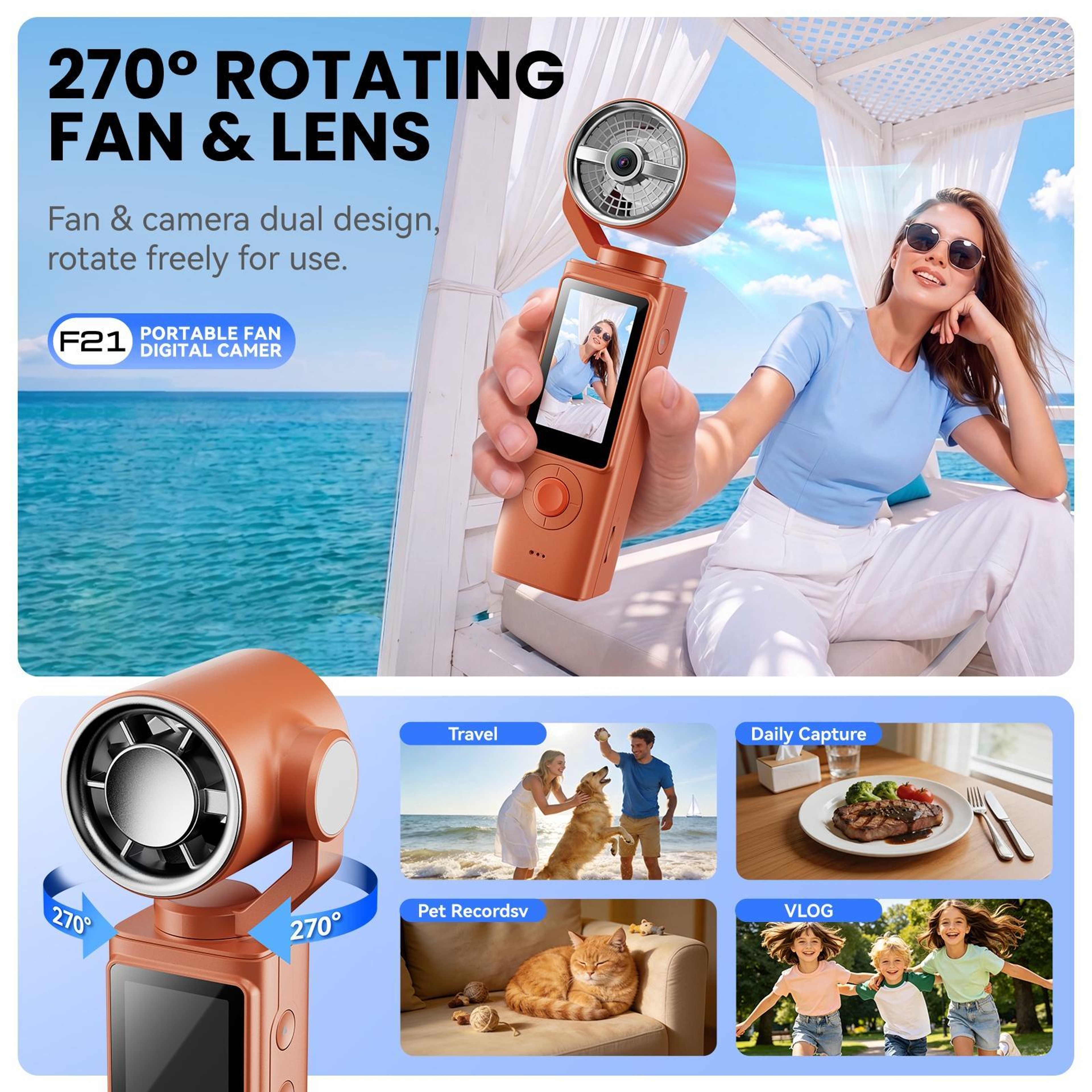 Vlog Camera With Handheld Fan 197Inch IPS Screen And 270 Rotating Lens 10