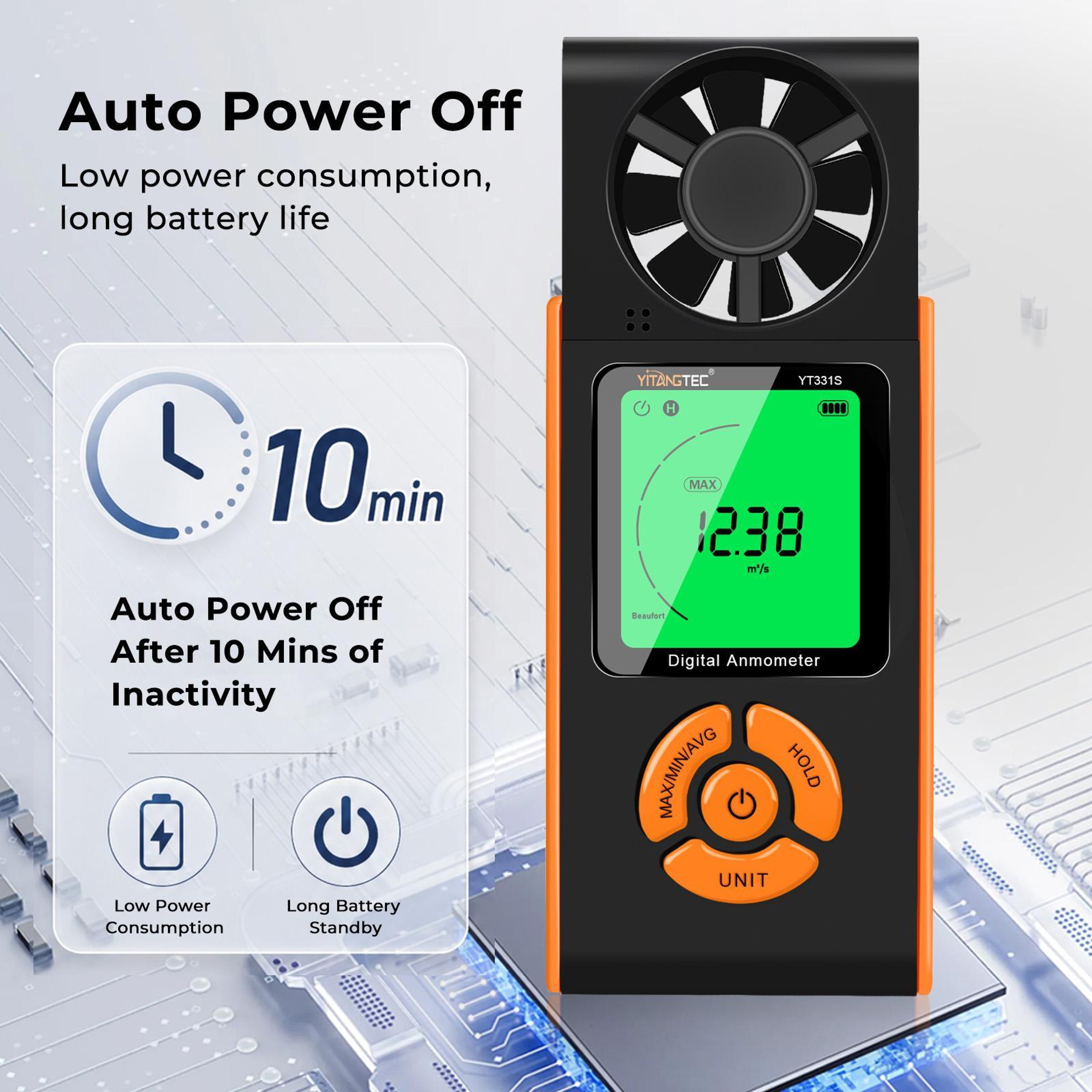 Digital Anemometer Portable Wind Speed Meter with Full-View Display and 3-Color Warning – view 6