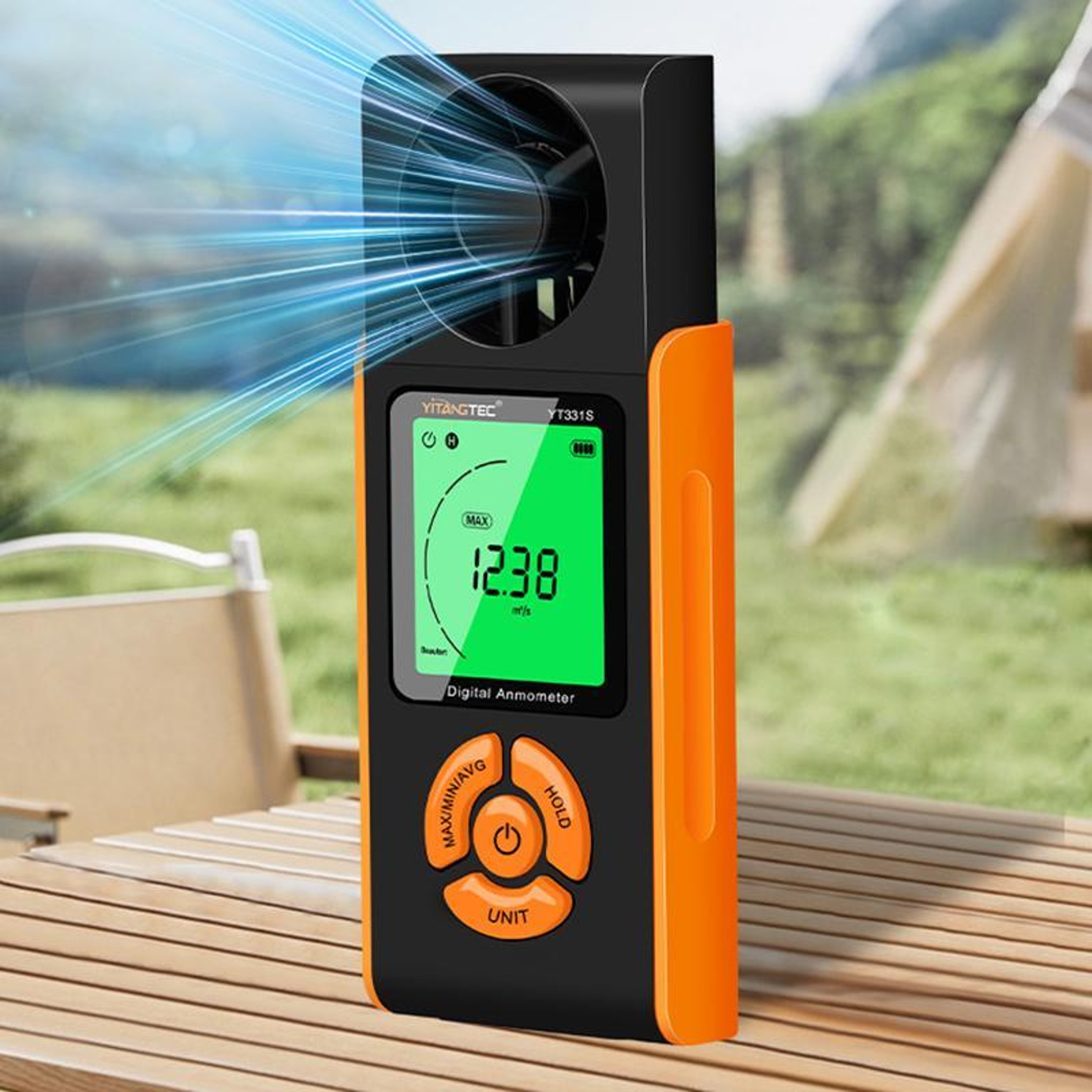 Digital Anemometer Portable Wind Speed Meter with Full-View Display and 3-Color Warning – view 8