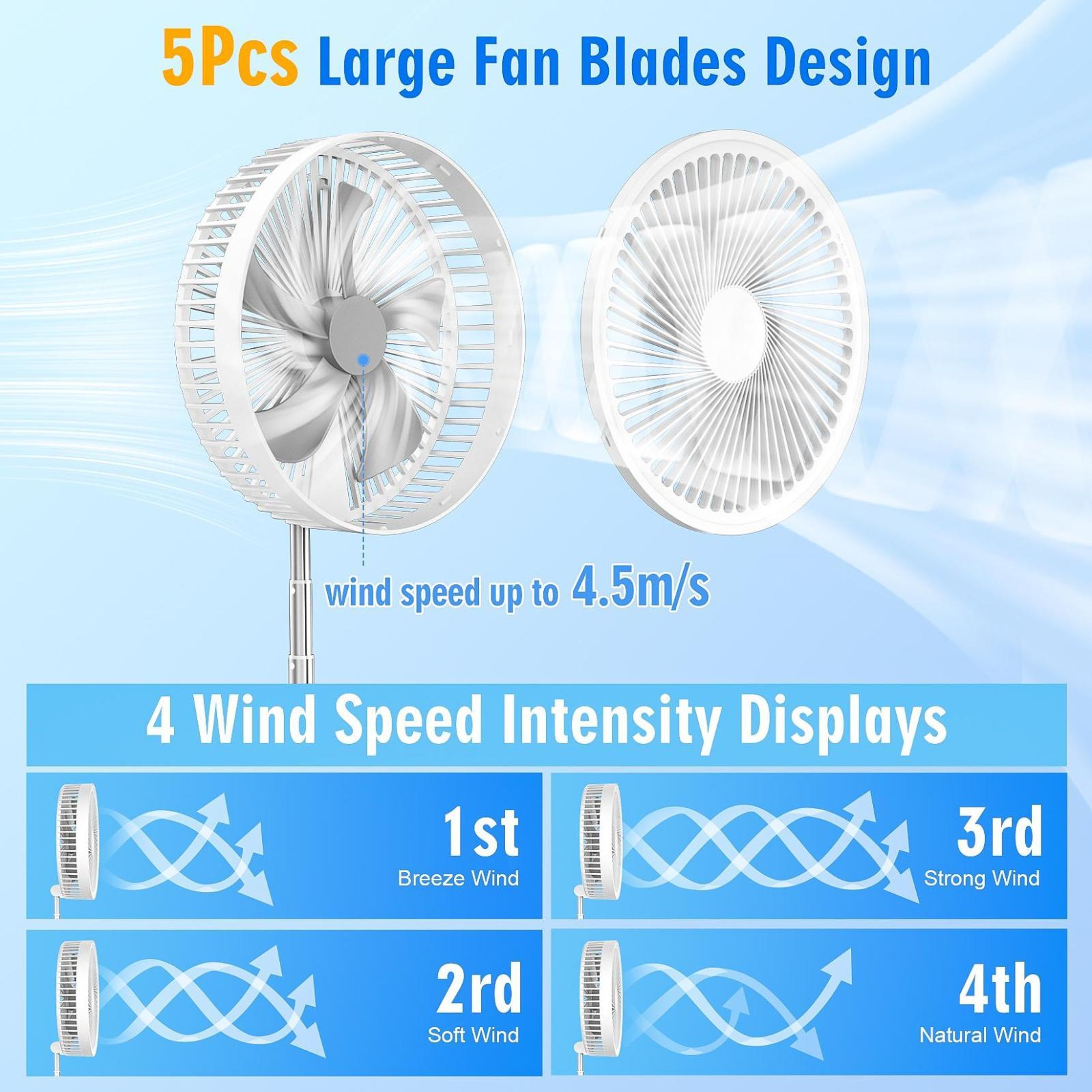 F9 Foldable Rechargeable Fan With 8000mAh Battery And Adjustable Height 4