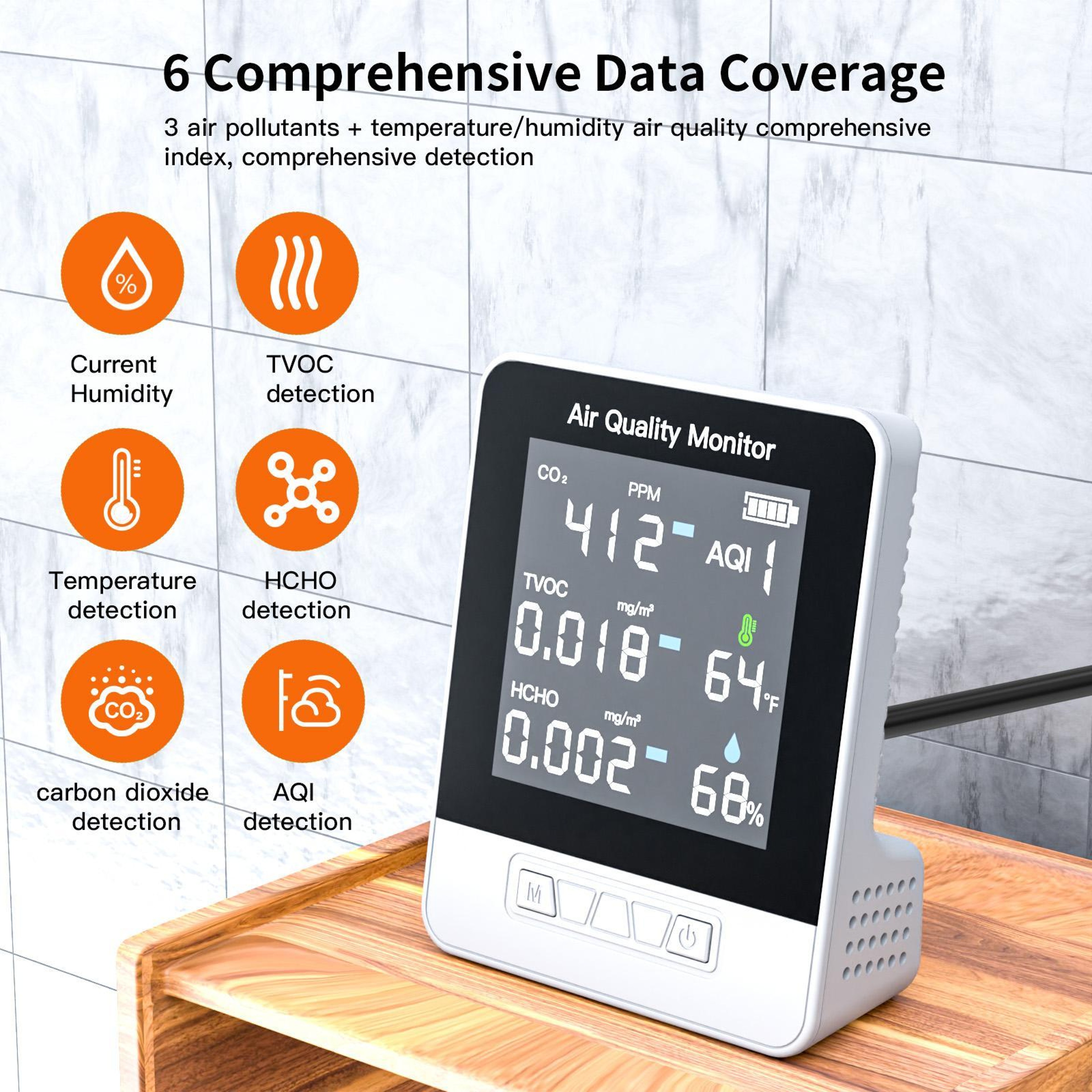 6in1 Air Quality Monitor With CO2 Monitor Temperature  Humidity 4