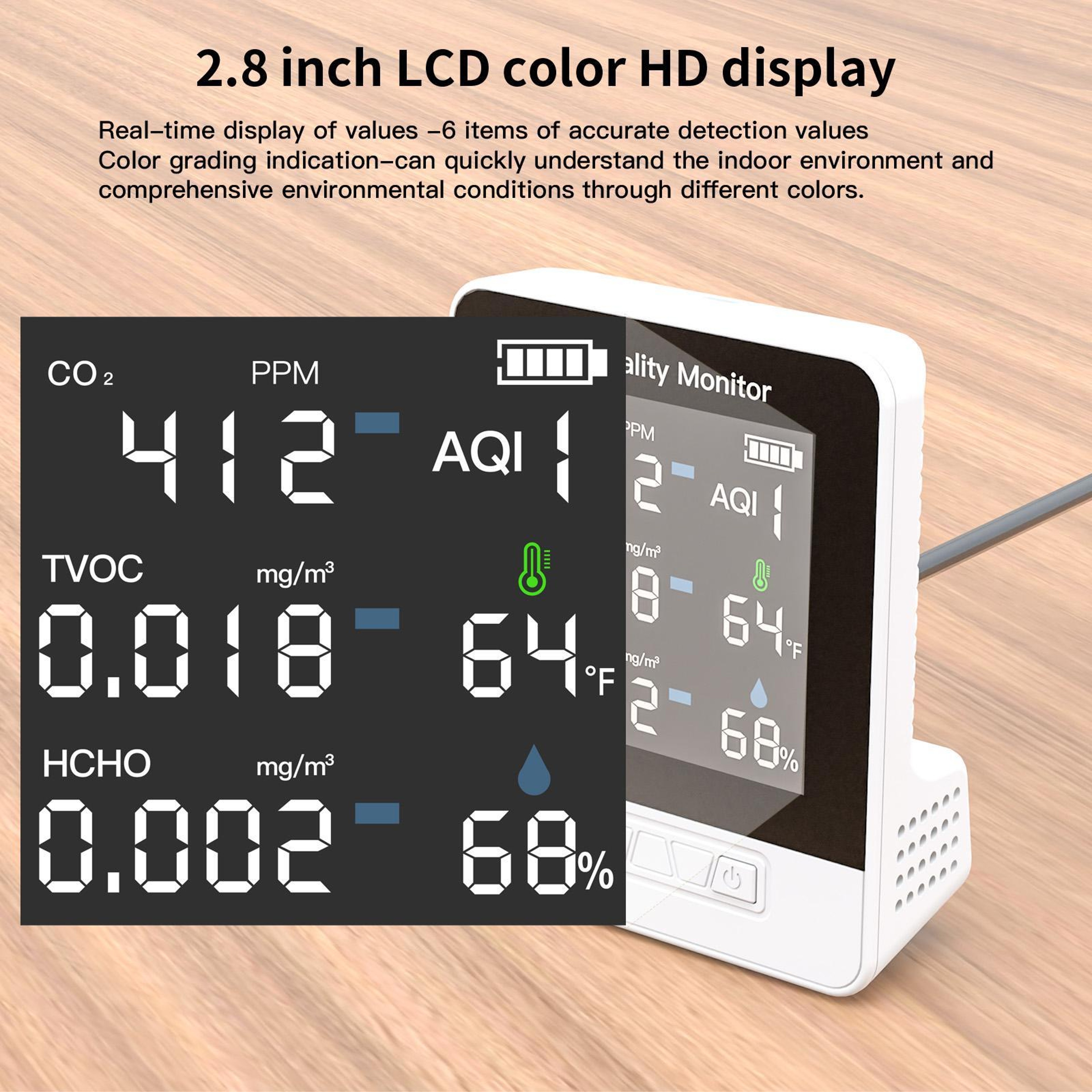6in1 Air Quality Monitor With CO2 Monitor Temperature  Humidity 6