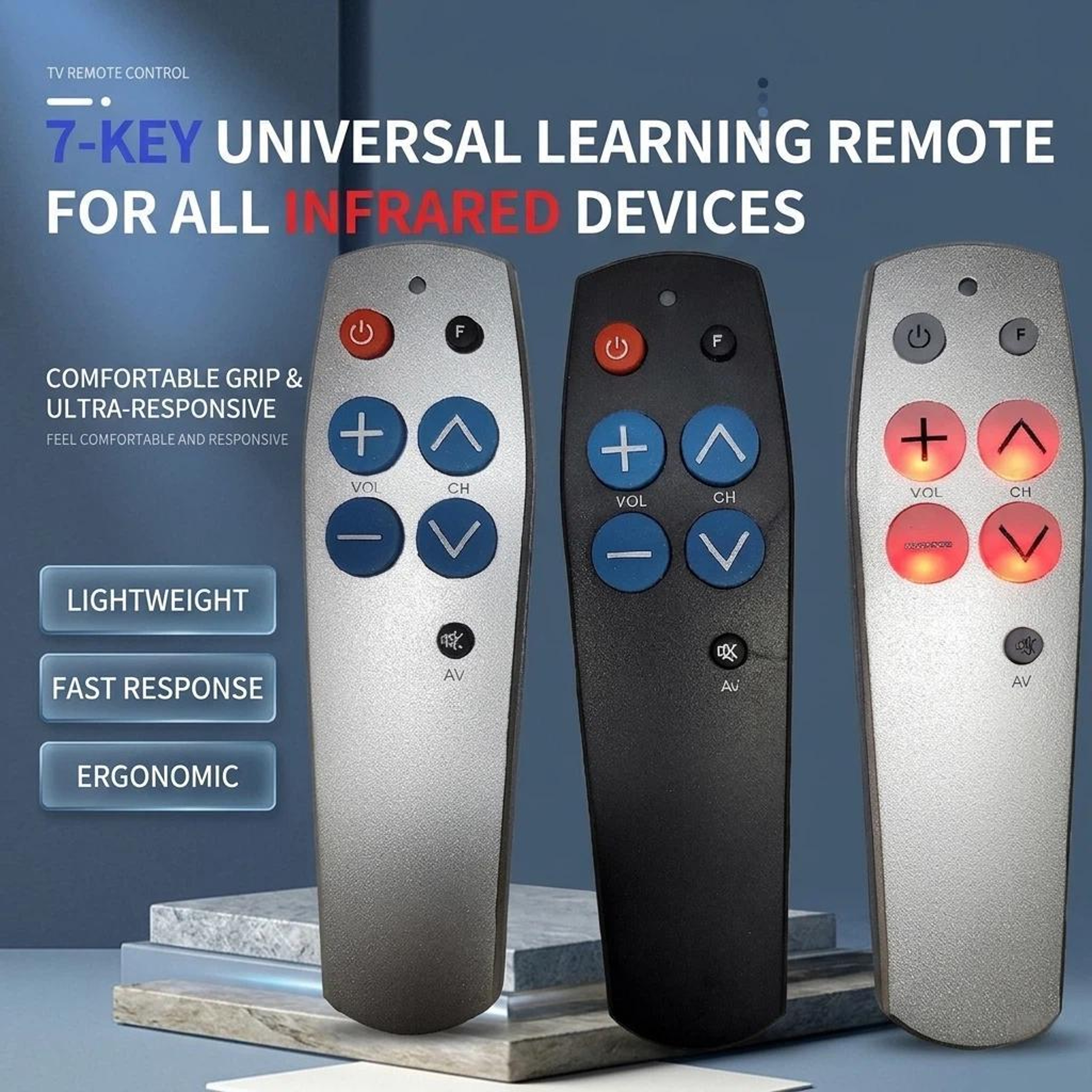 7-Key Universal Learning Remote with Large Buttons for Seniors, Easy IR TV & Set-Top Box Control – view 2