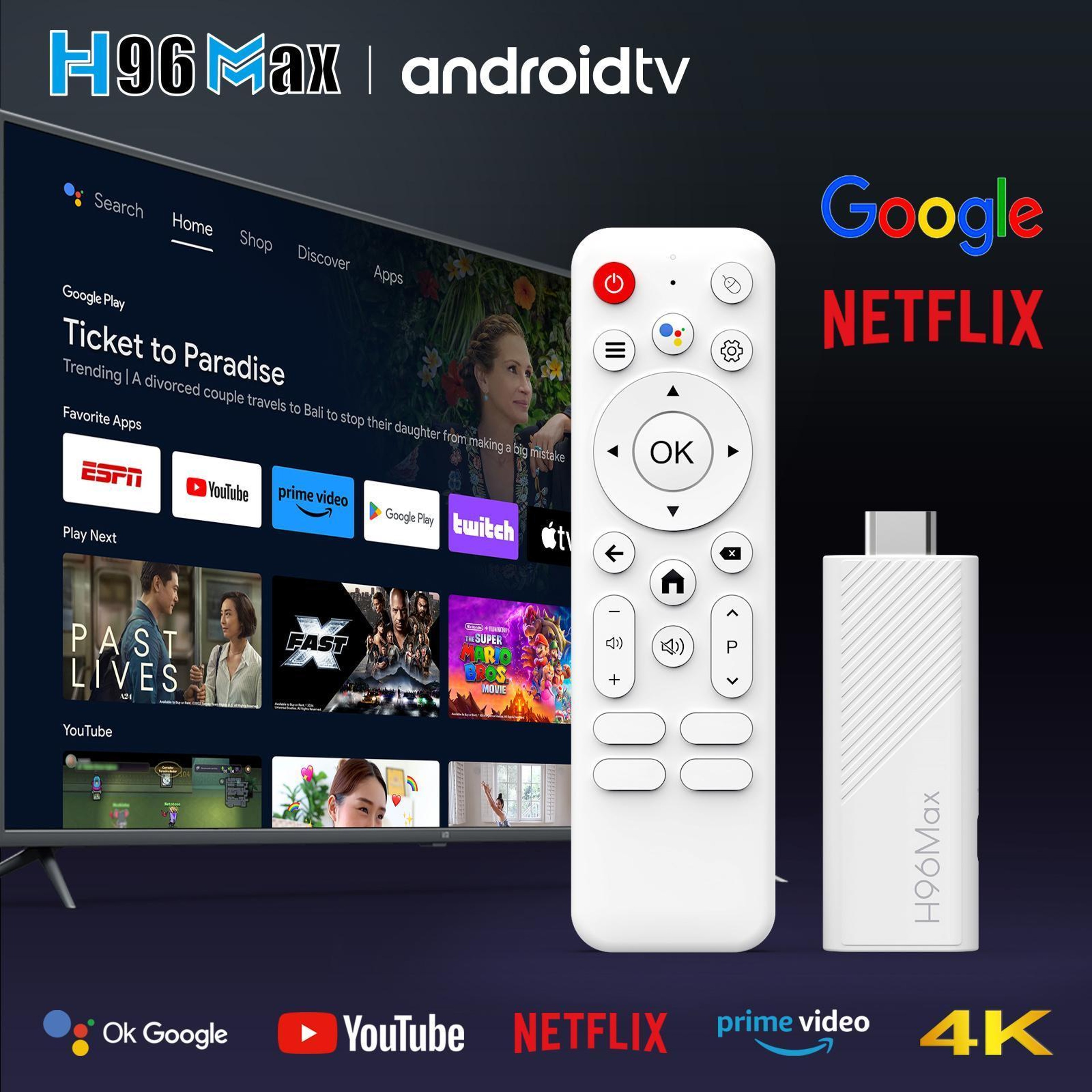 H96 Max H313 Android TV Stick With Android 14 4K Streaming Stick WiFi 6 4