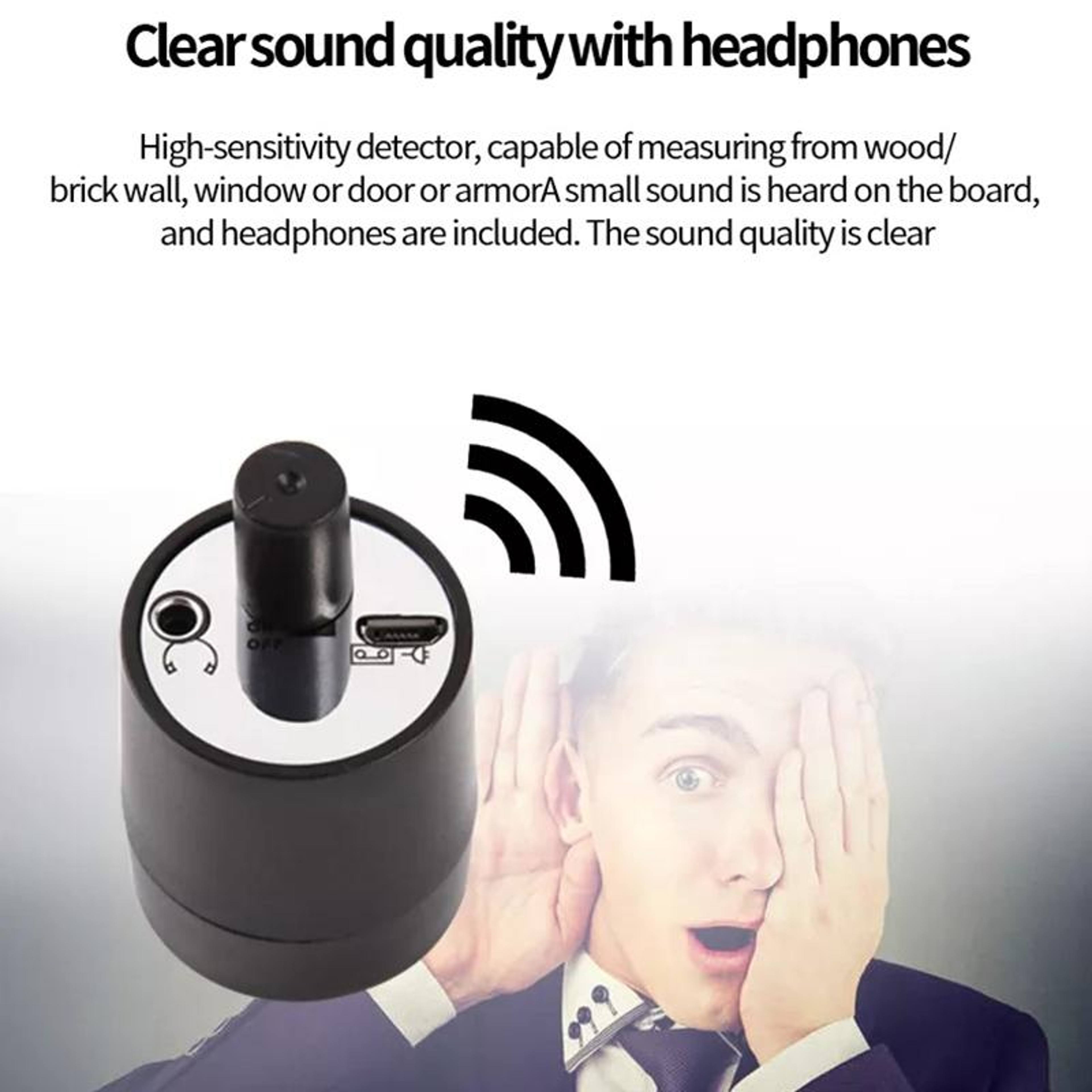 High-Sensitivity Wall Listening Device with Sound Amplifier, Earphones and Audio Output – view 5