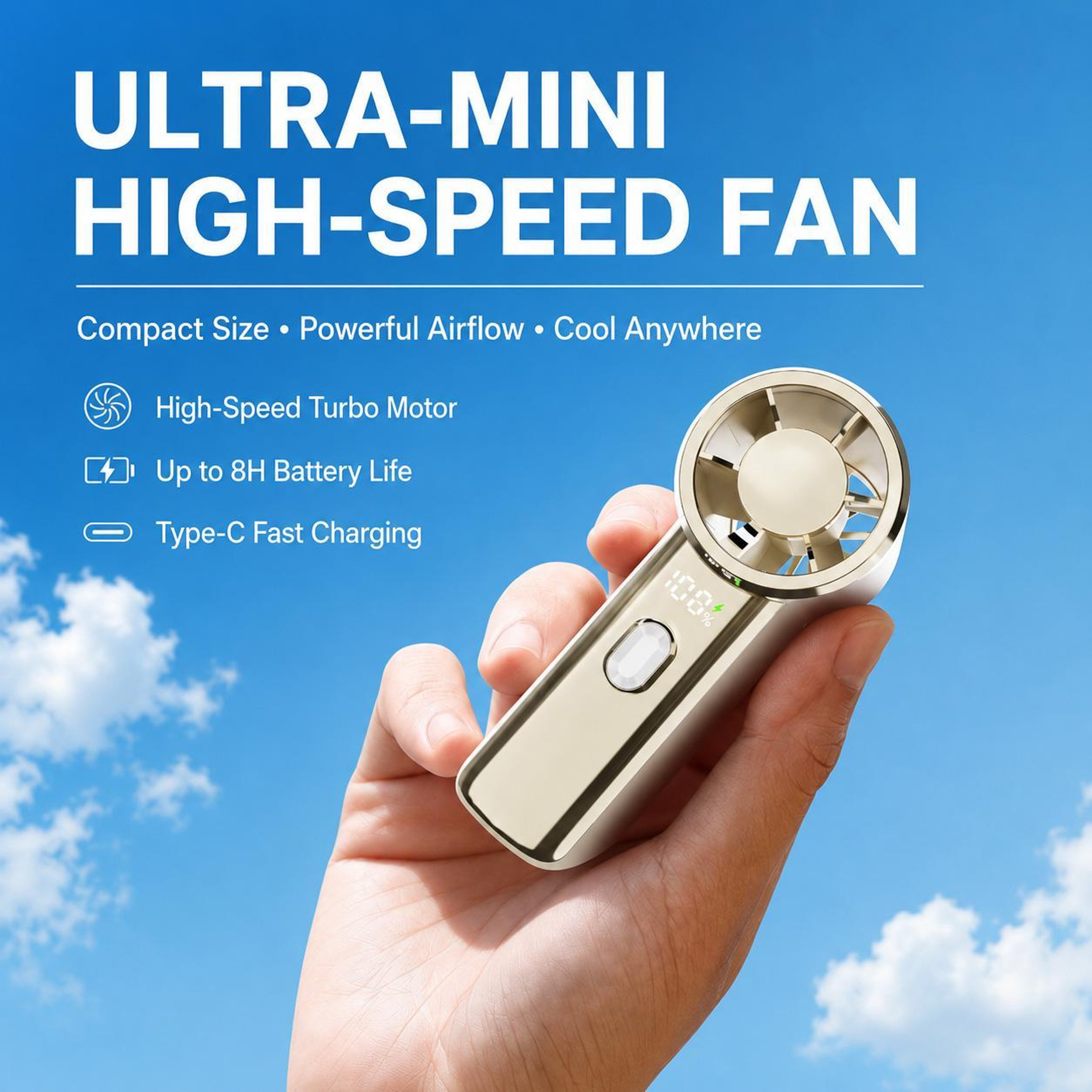 F9 Portable Mini Fan With Turbo Airflow Rechargeable Handheld Fan And Digital Display 1