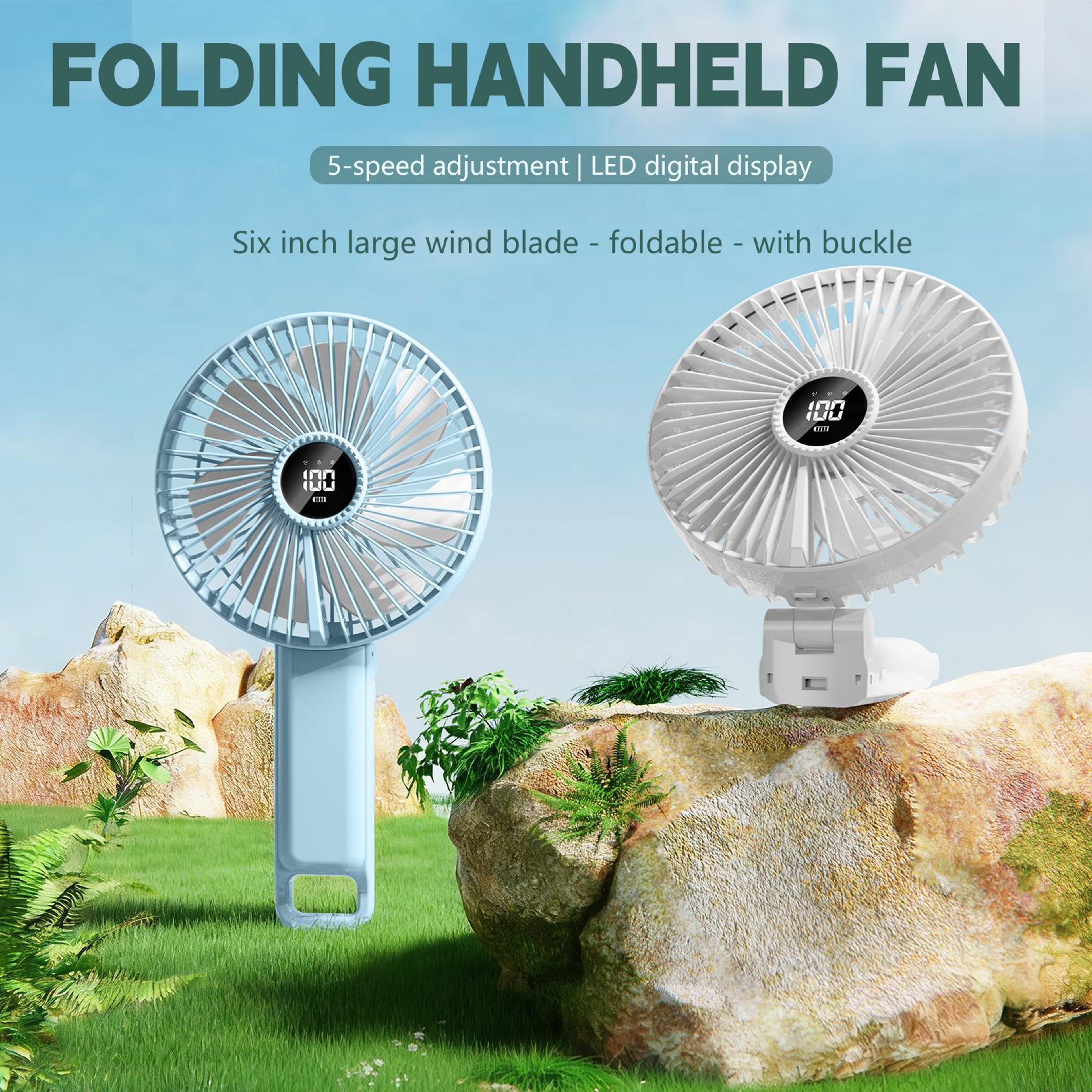 F7 Foldable Handheld Fan With LED Display 5 Speeds And USBC Rechargeable Battery 2