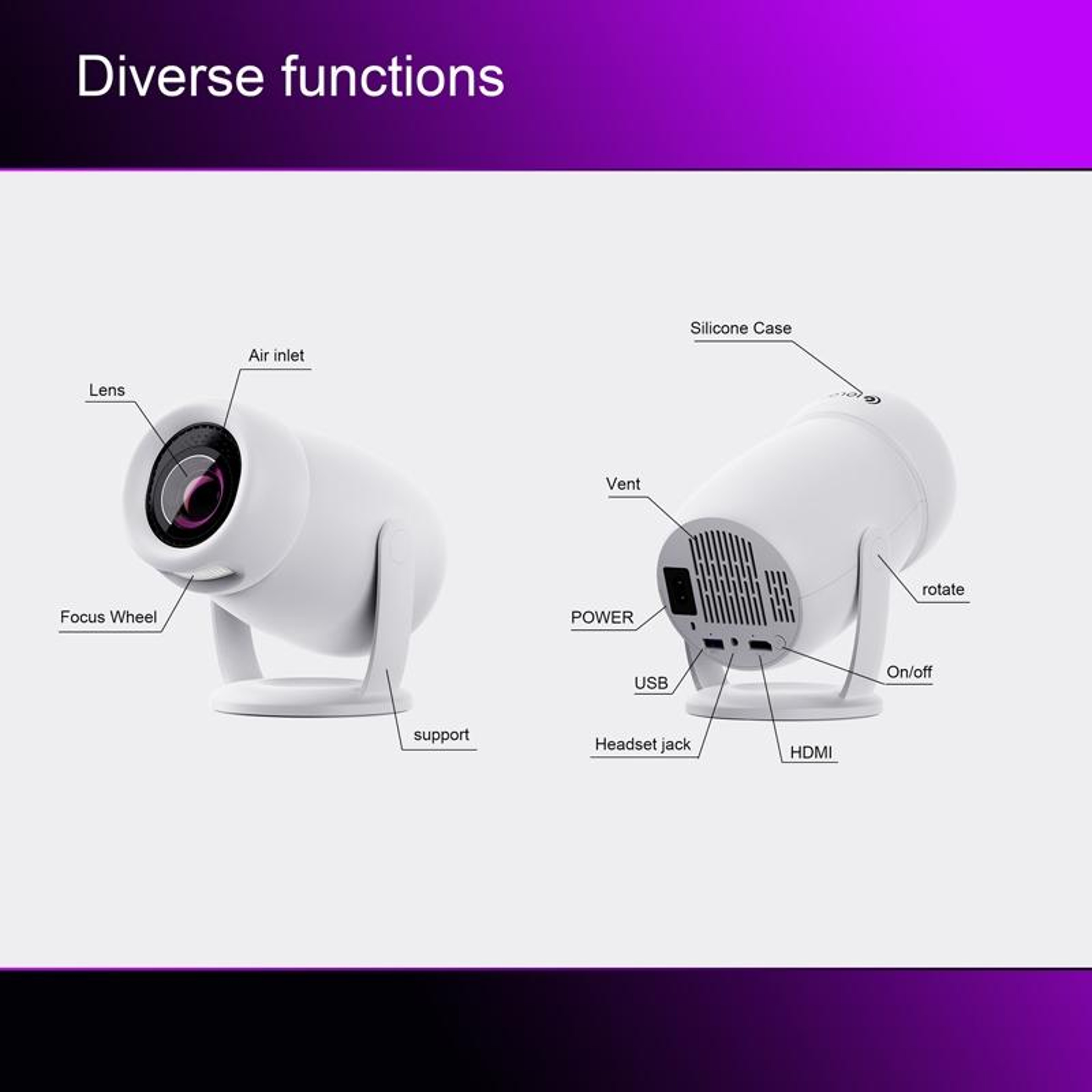 HY400 1080P Smart Projector With Android 12 WiFi 6 And Bluetooth 50 5