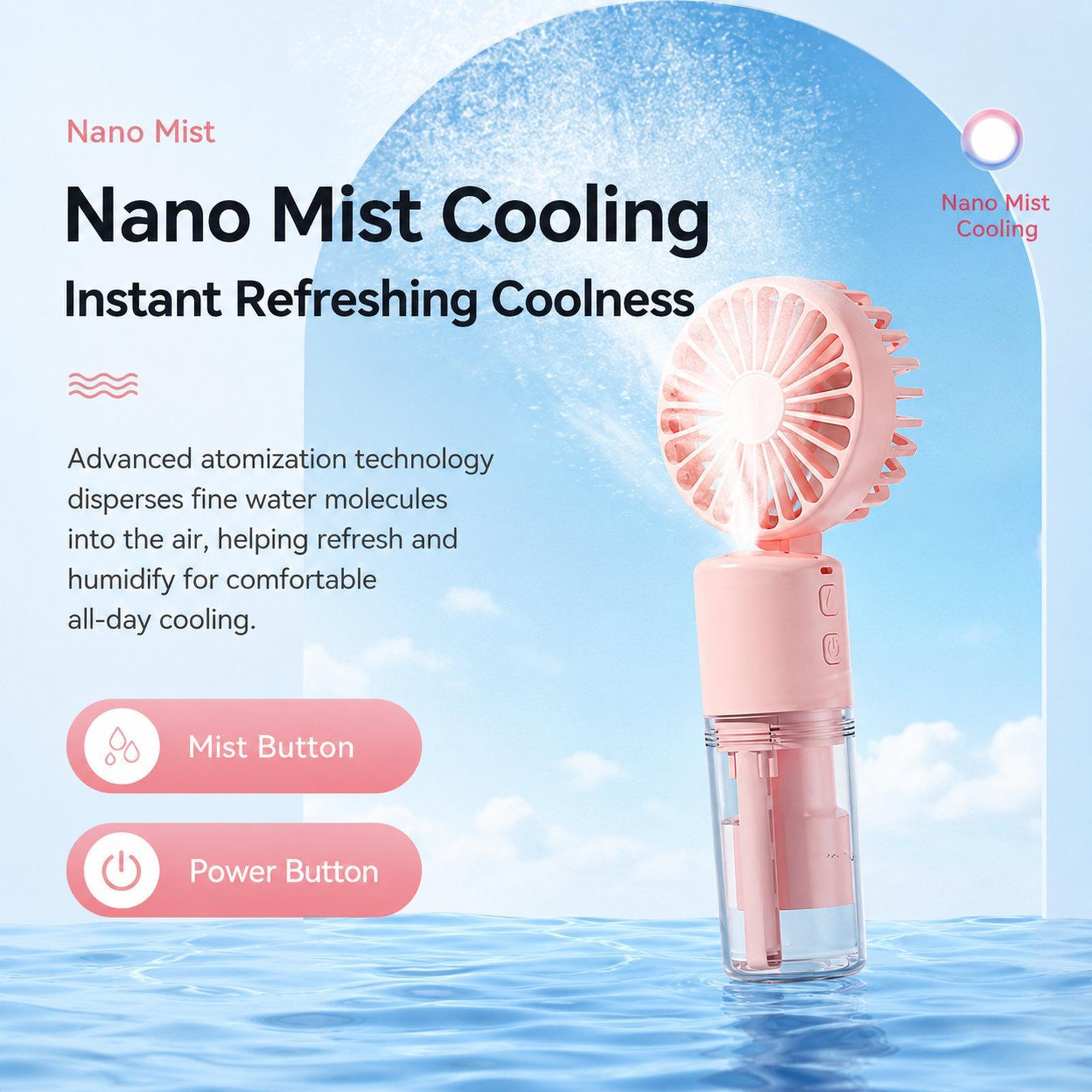 Portable Misting Fan With 4 Speeds Foldable Handheld Fan And TypeC Rechargeable Cooling 4