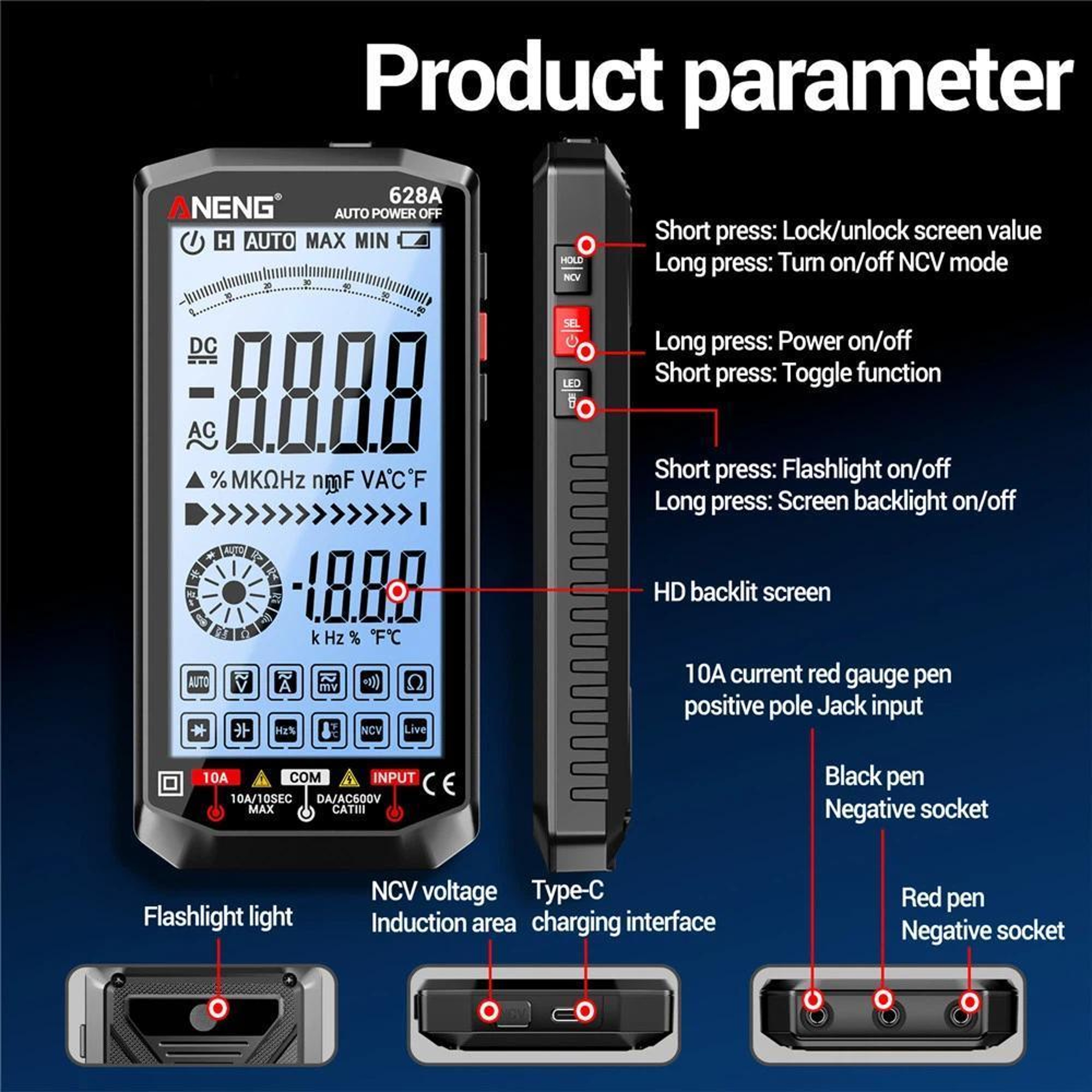Smart Digital Multimeter 6000 Count Auto Ranging Multimeter with NCV and Type-C Charging – view 3