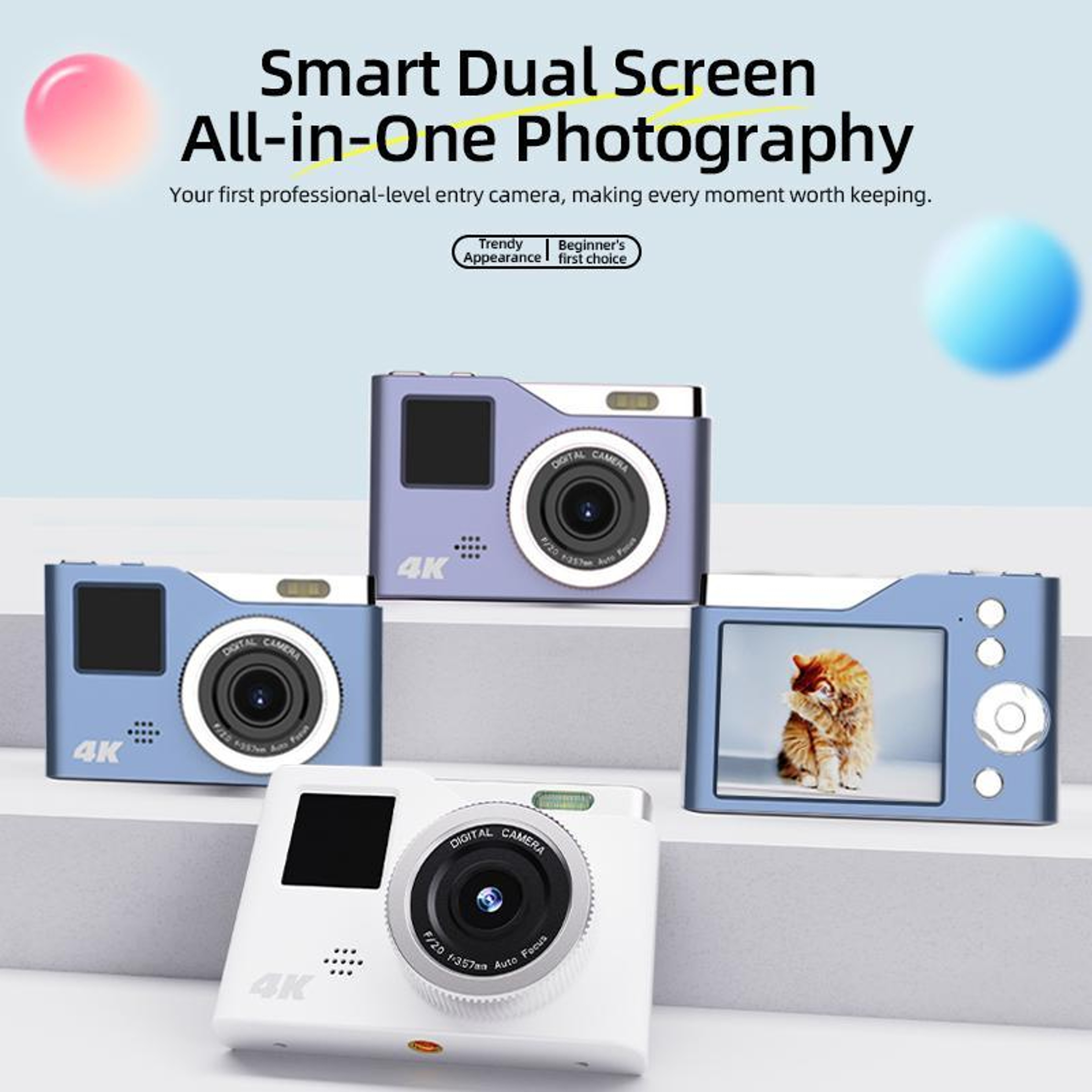 4K Kids Camera with Dual Screen Camera Selfie Display and HD Video Recording – view 3