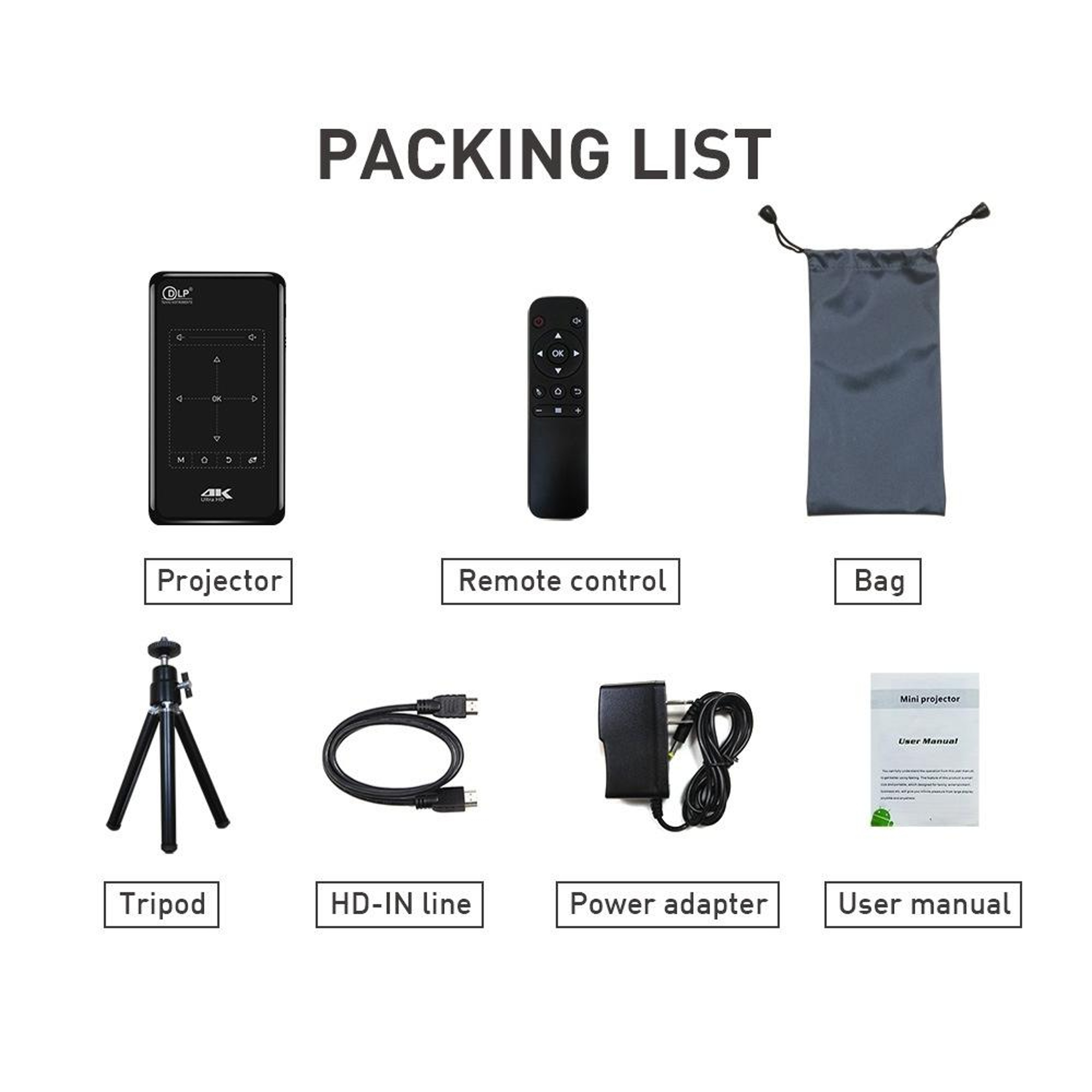 P09 Portable Projector With 4K Decoding DLP Display DualBand WiFi And Bluetooth 8