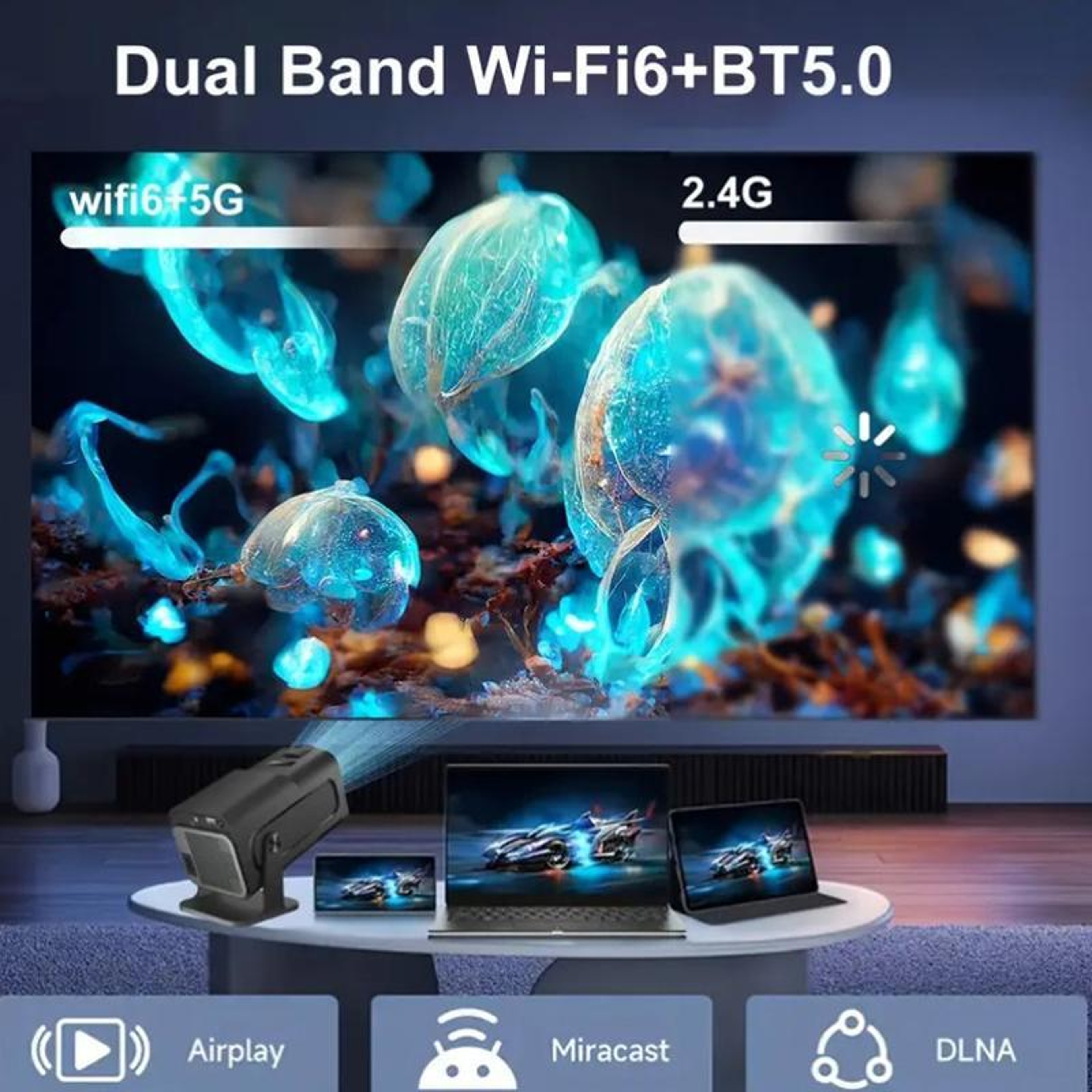 Mini Projector With Android 11 WiFi 6 Projector Connectivity 4K Support And 180 Rotation 3