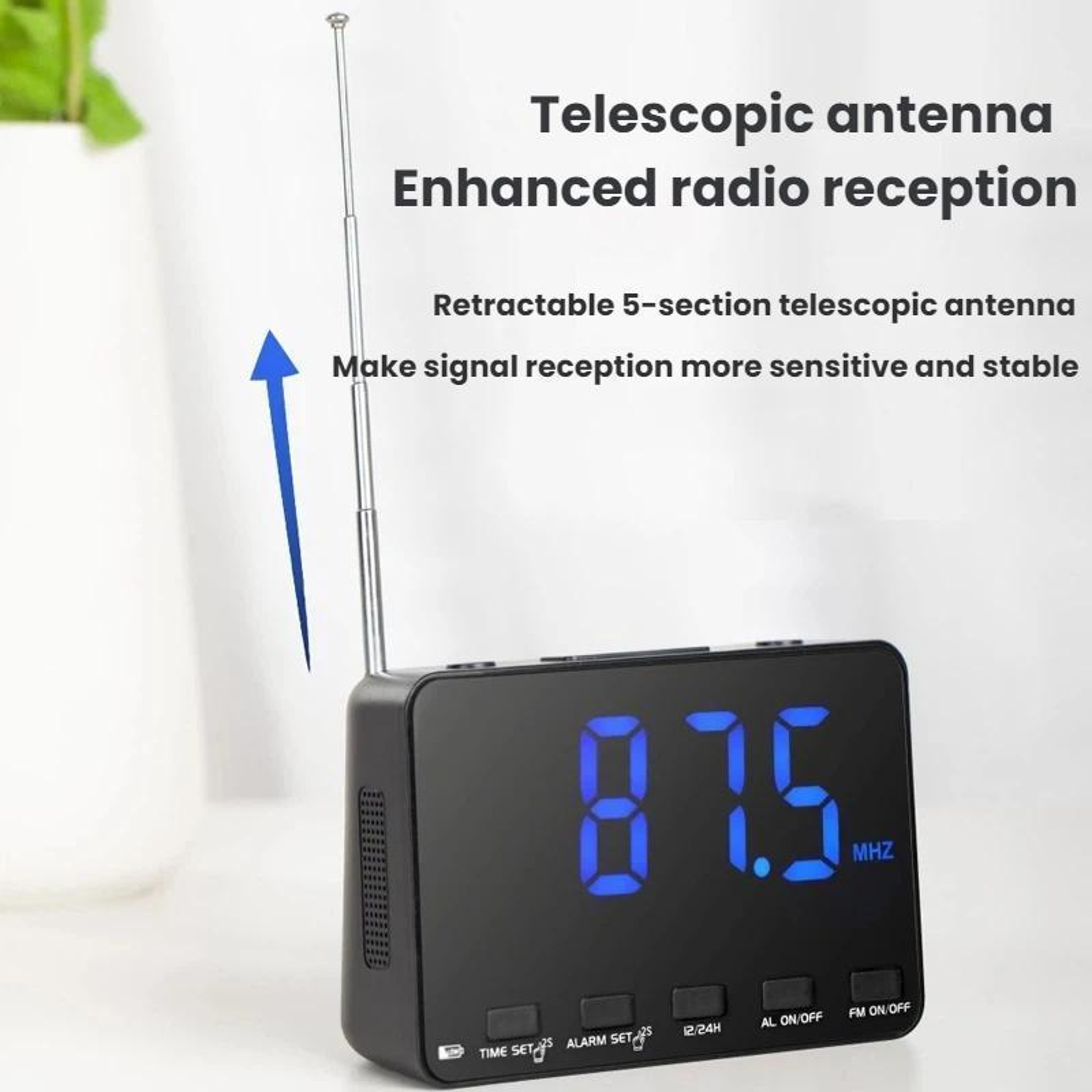 FM Alarm Clock Radio With Large LED Display DSP Tuning  Portable Dual Power 3