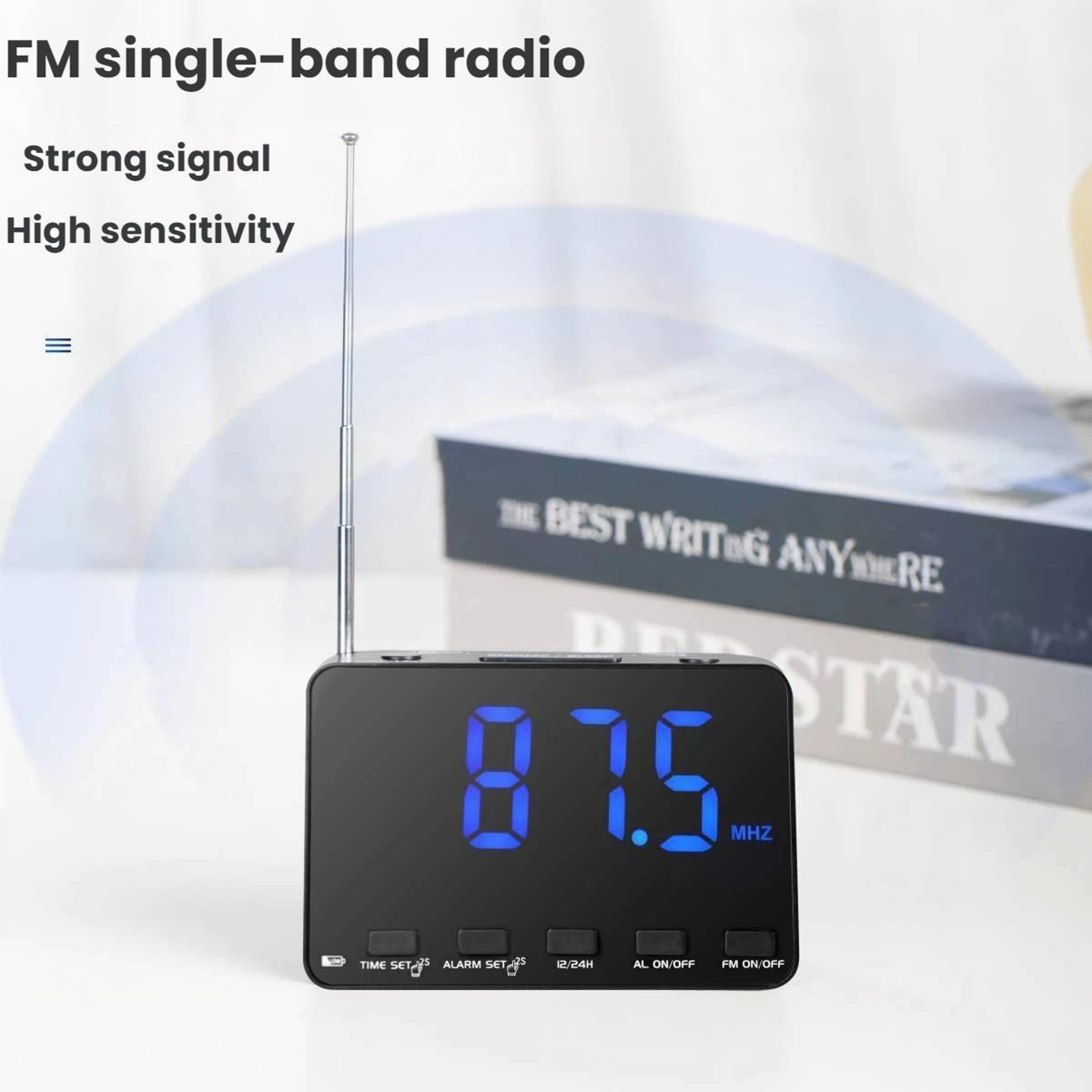 FM Alarm Clock Radio With Large LED Display DSP Tuning  Portable Dual Power 6
