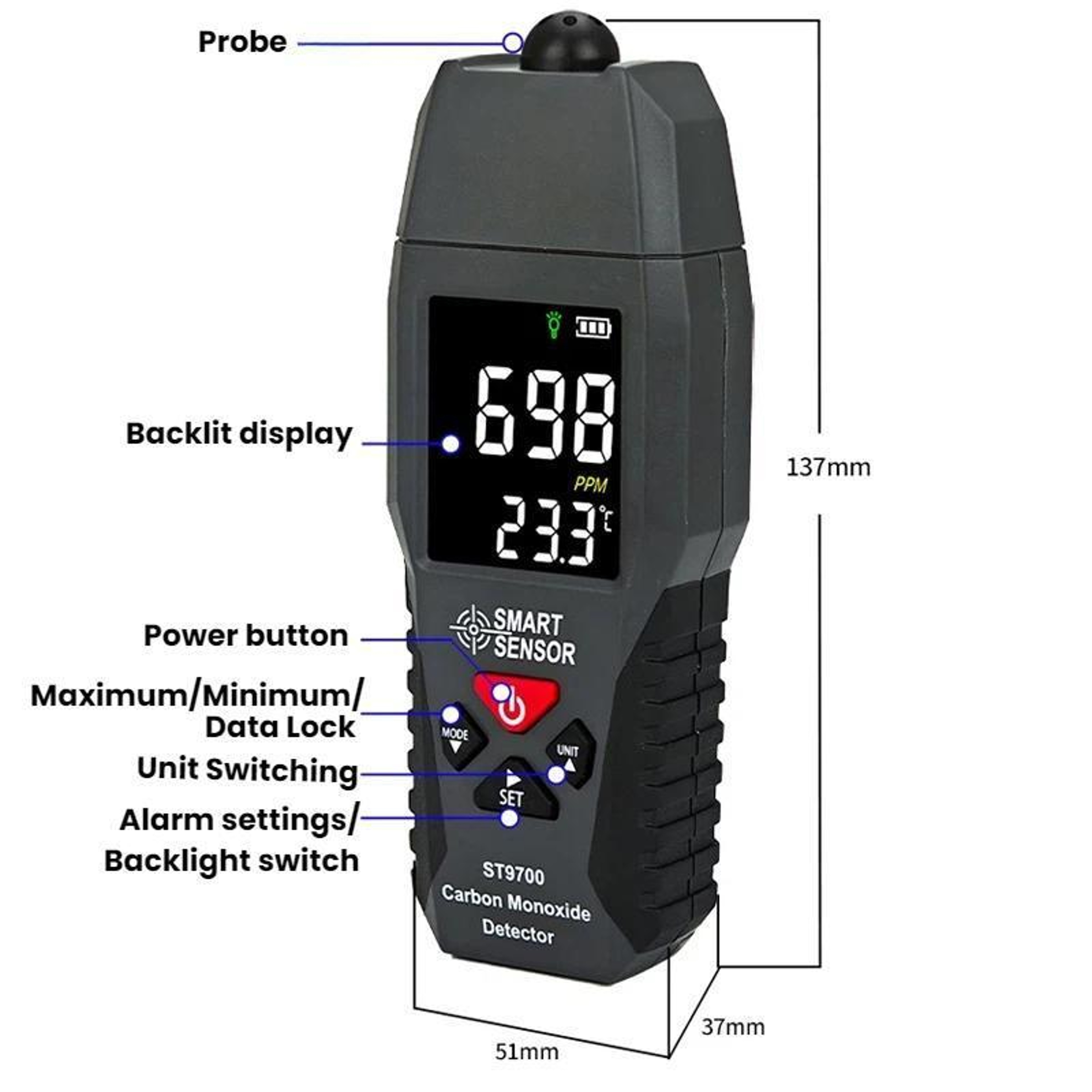 Smart Sensor Carbon Monoxide Detector Portable CO Gas Detector 2