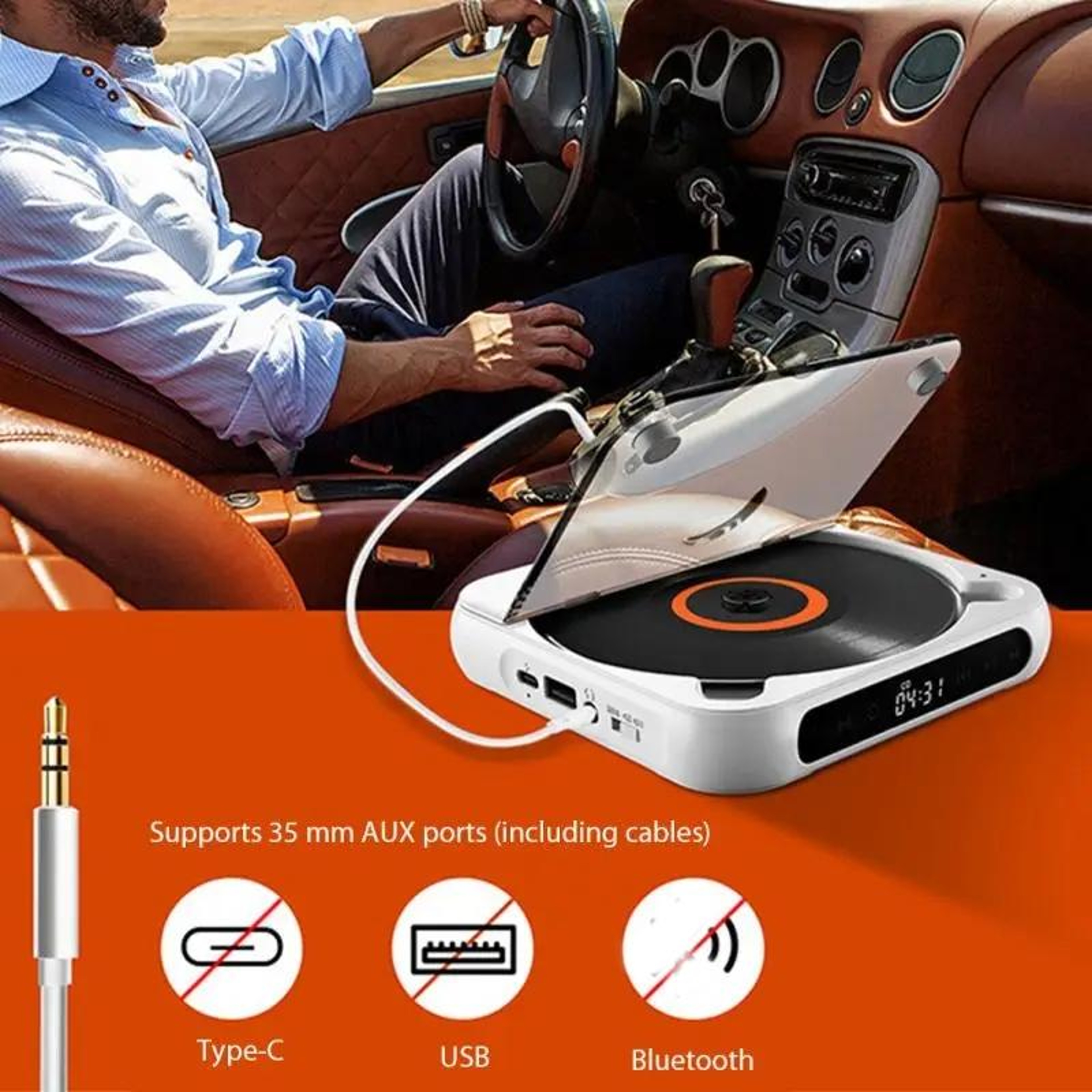 Portable CD Player With Bluetooth 53 Rechargeable Battery And USB 4