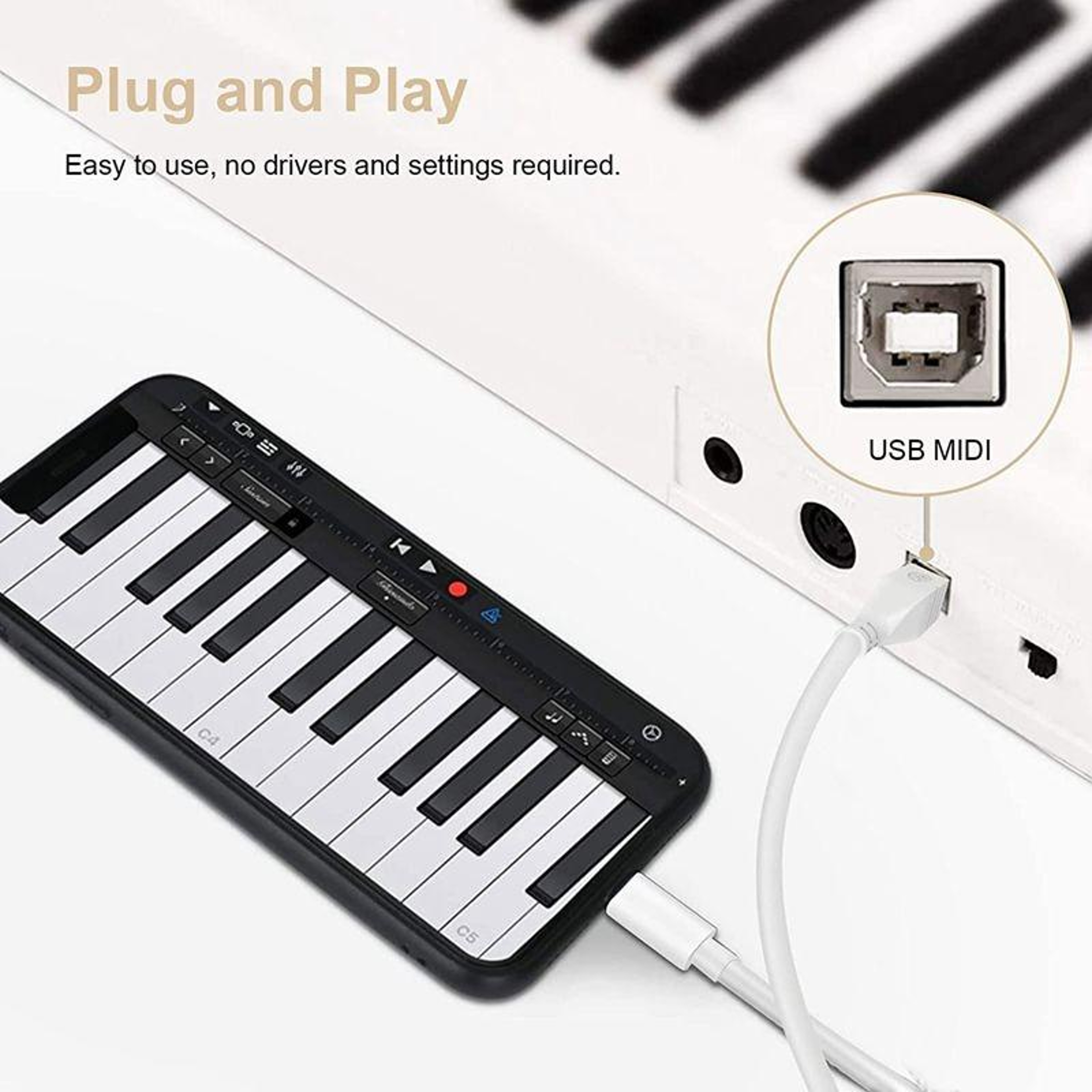 1m Lightning To USBB MIDI Cable For IPhone And IPad PlugandPlay MIDI Instrument Adapter 2