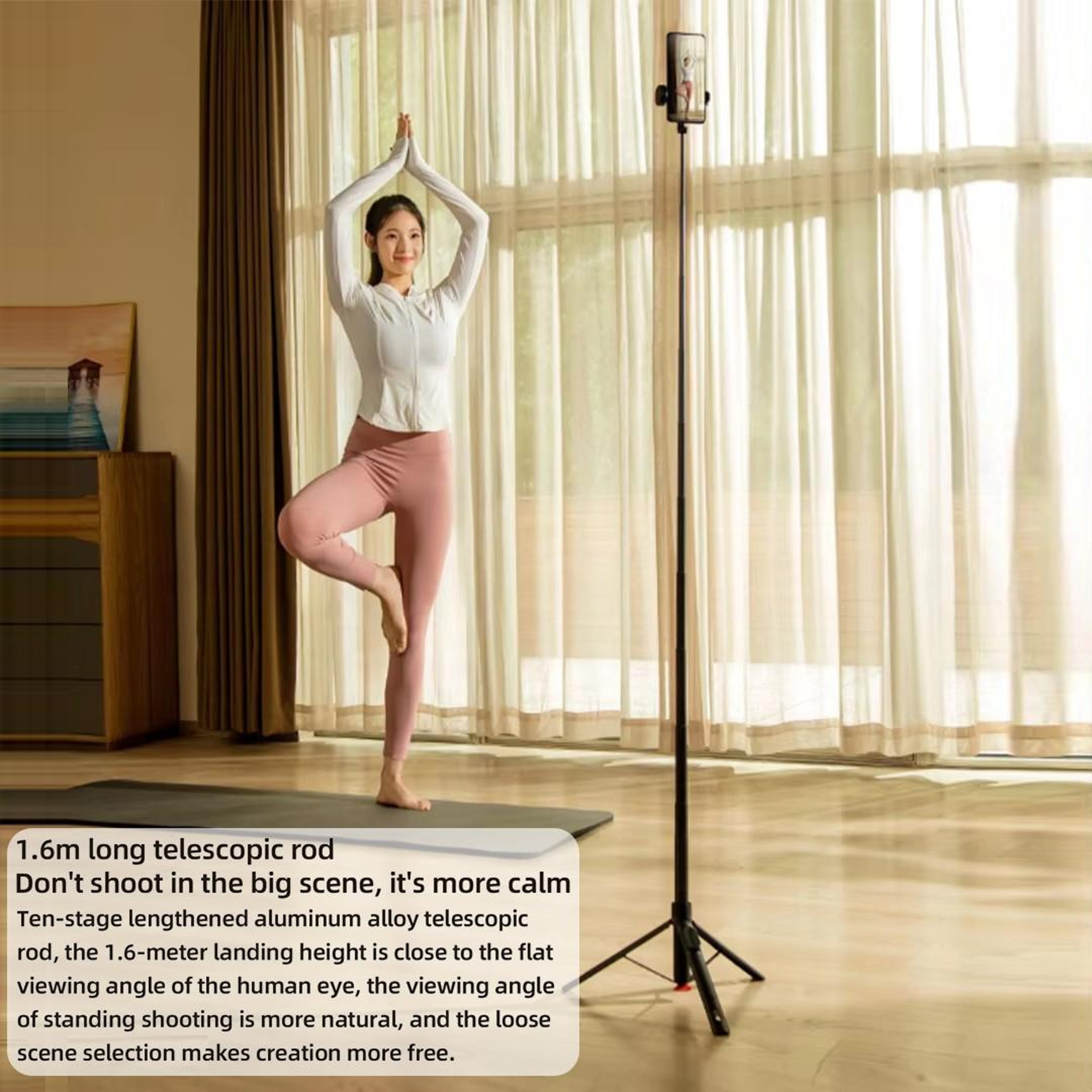 Bluetooth Selfie Stick Tripod with Remote and Floor Stand – view 3