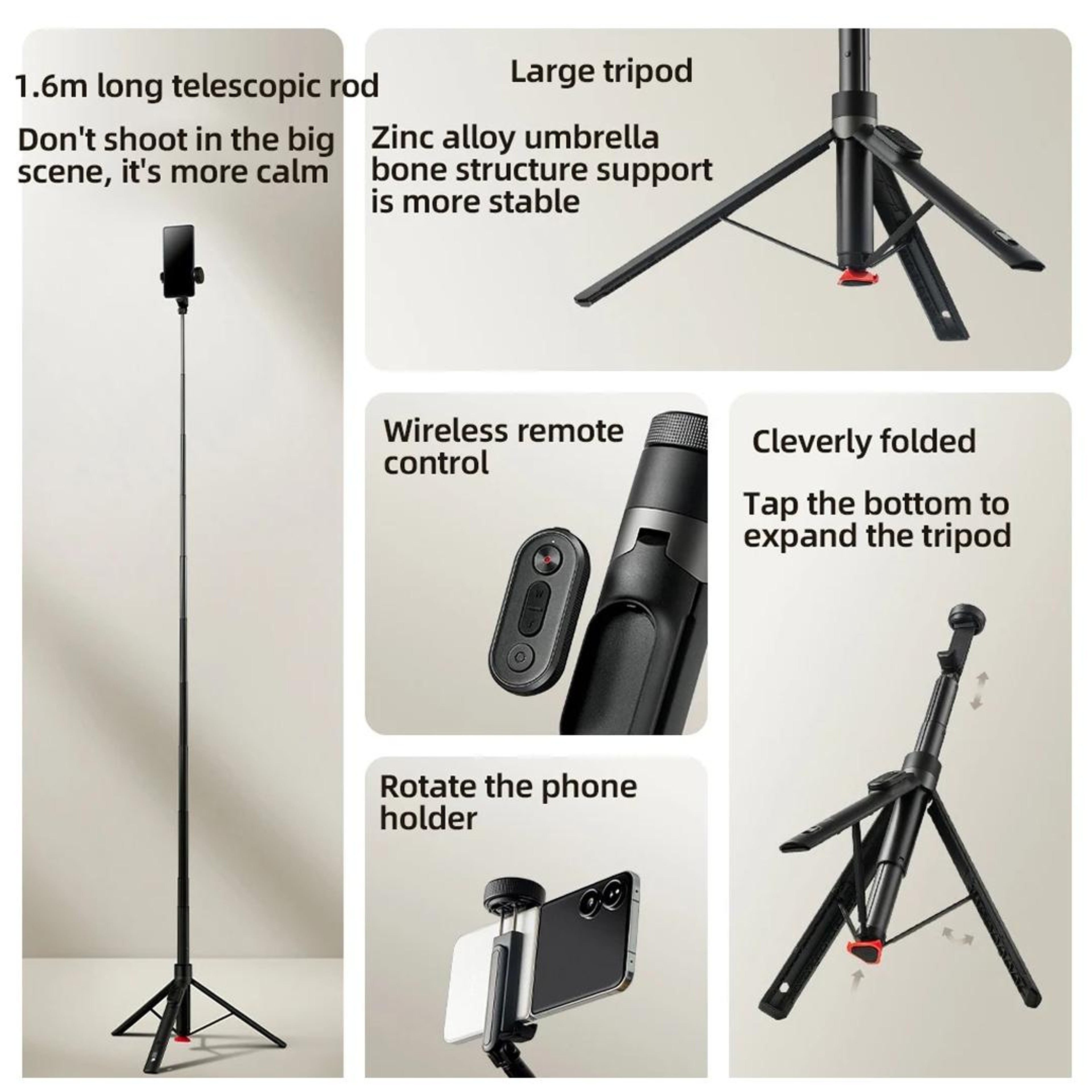Bluetooth Selfie Stick Tripod with Remote and Floor Stand – view 7