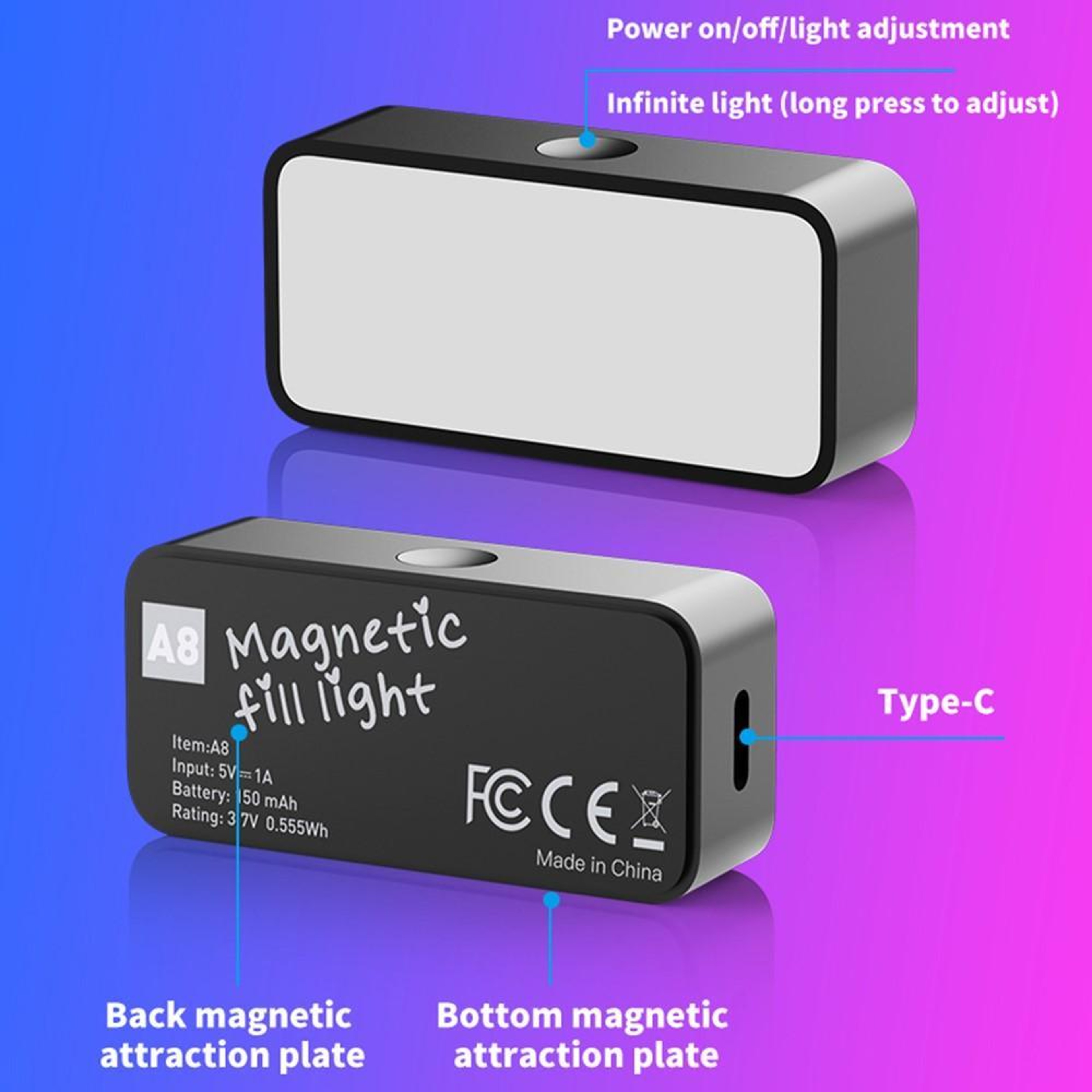 A8 Magnetic Phone Fill Light, Portable LED Video Light for Vlogging & Photography – view 3