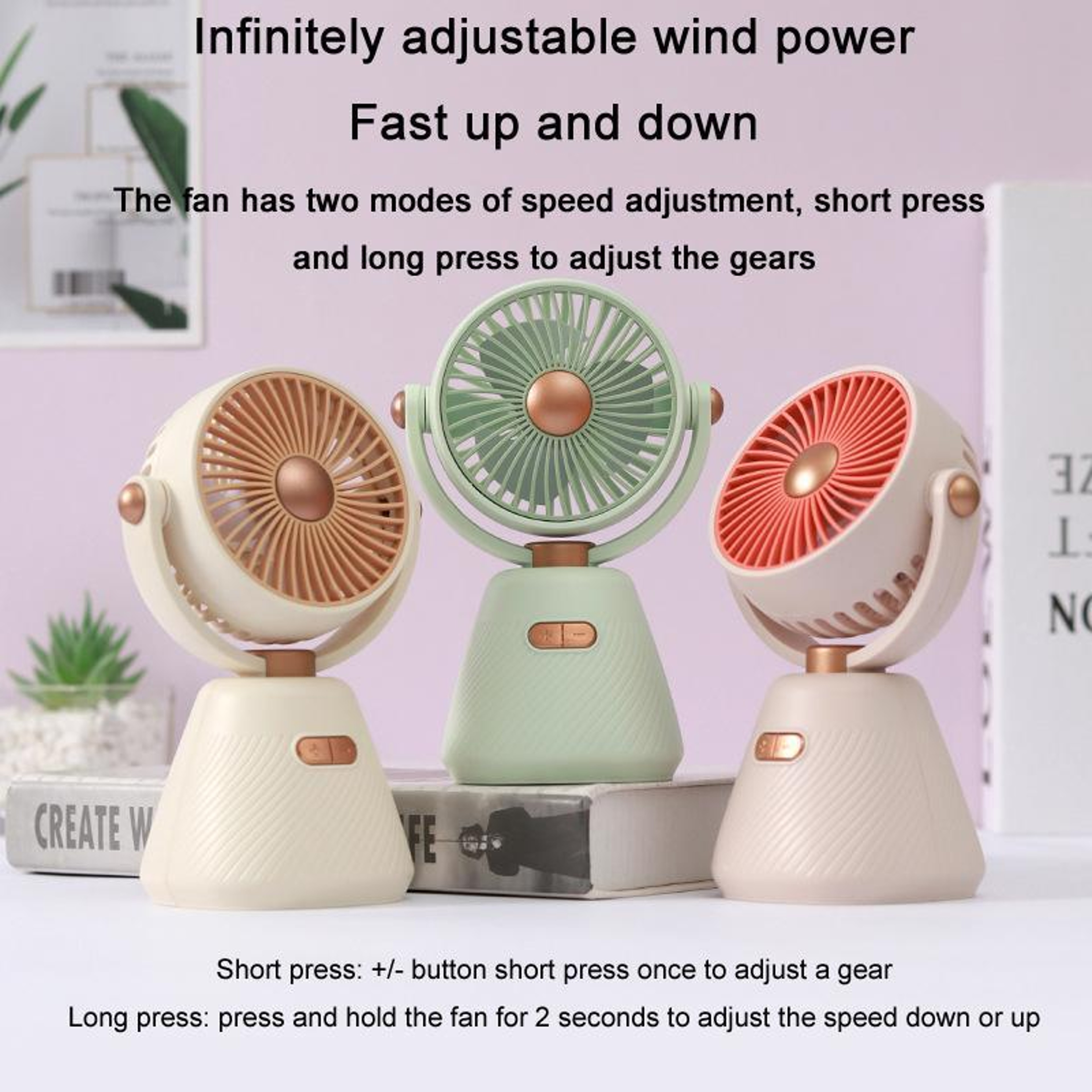 100-Speed Mini Rechargeable Desk Fan with 180° Adjustable Airflow – view 6
