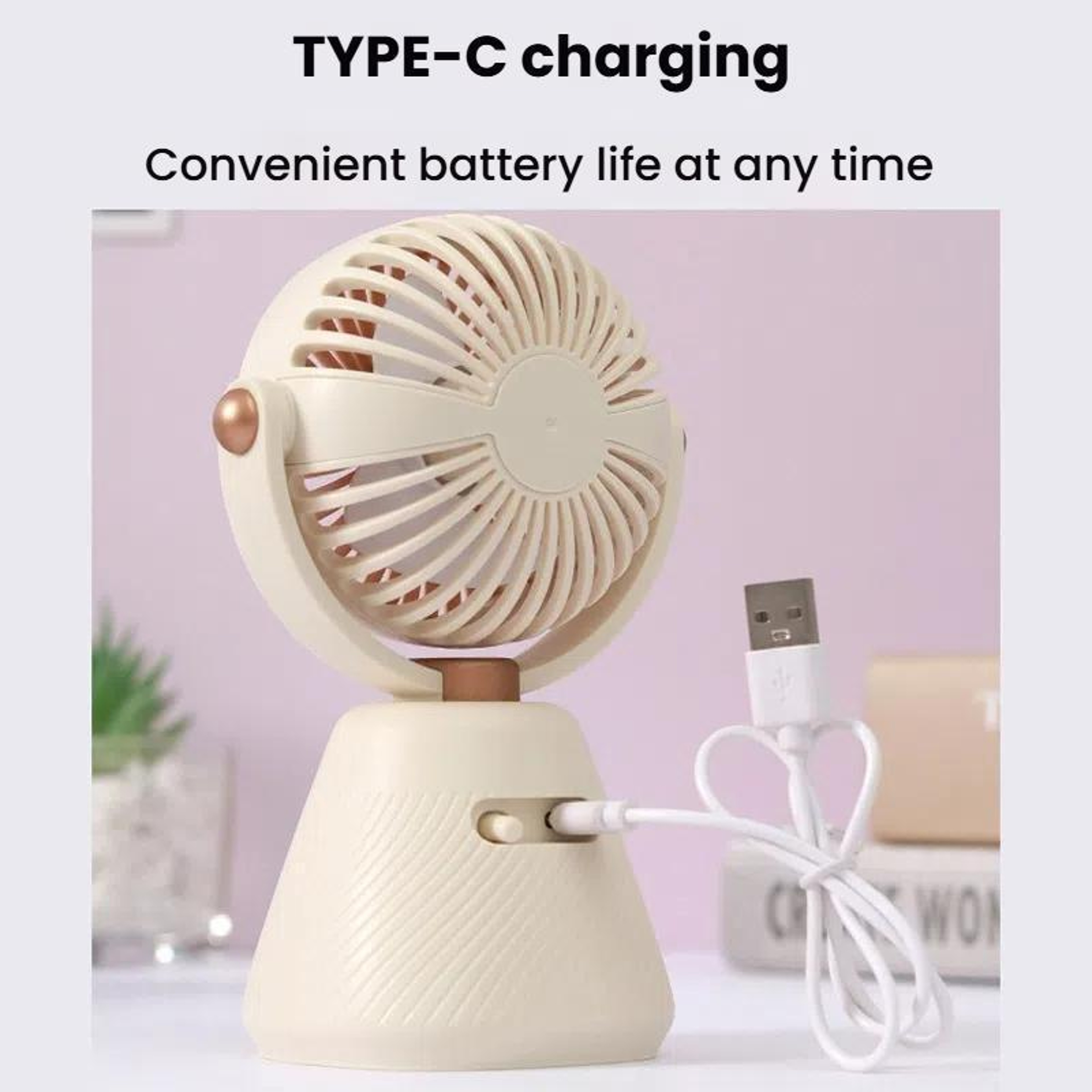 100-Speed Mini Rechargeable Desk Fan with 180° Adjustable Airflow – view 9
