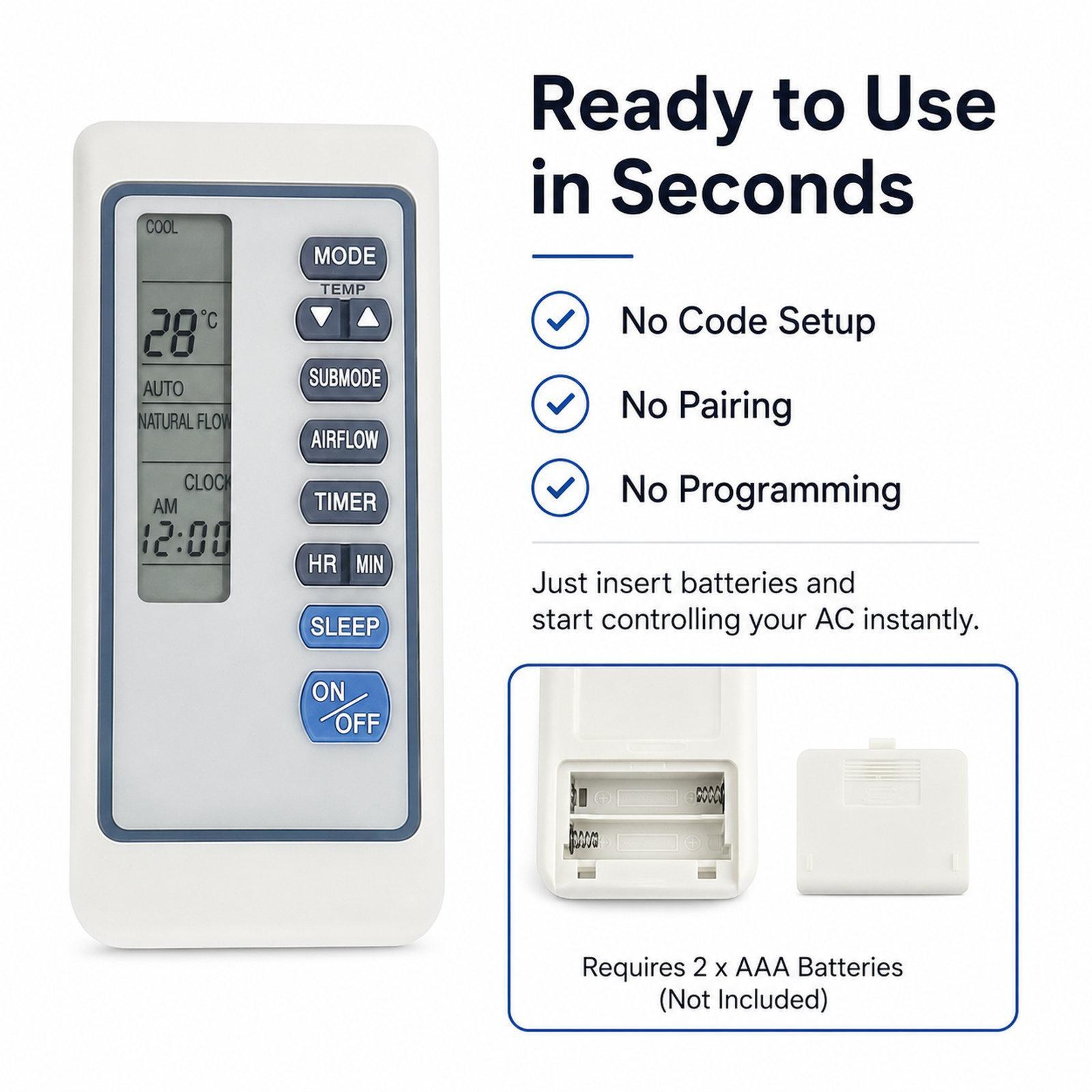 Mitsubishi Replacement AC Remote Control No-Setup Air Conditioner Remote – view 3