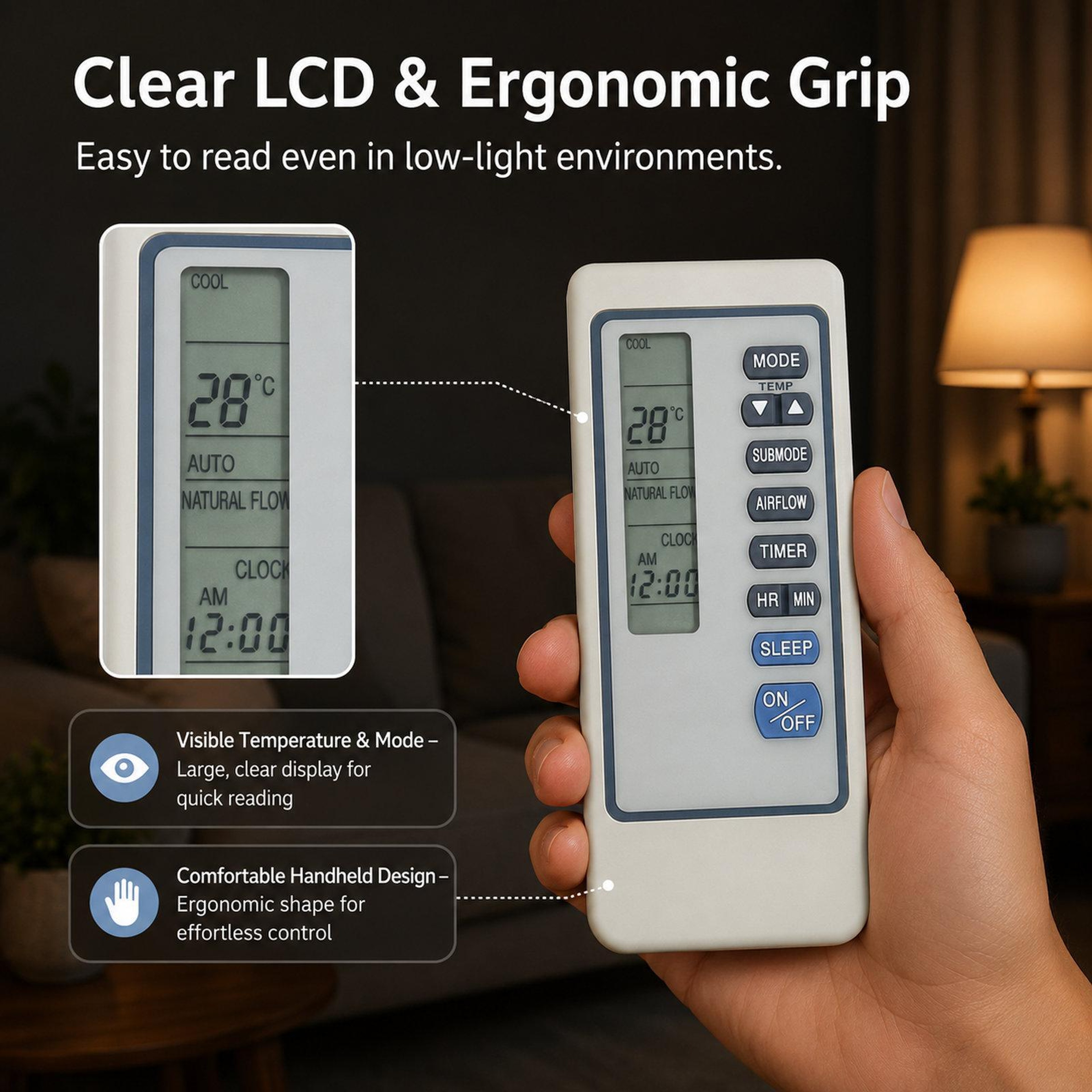 Mitsubishi Replacement AC Remote Control No-Setup Air Conditioner Remote – view 5