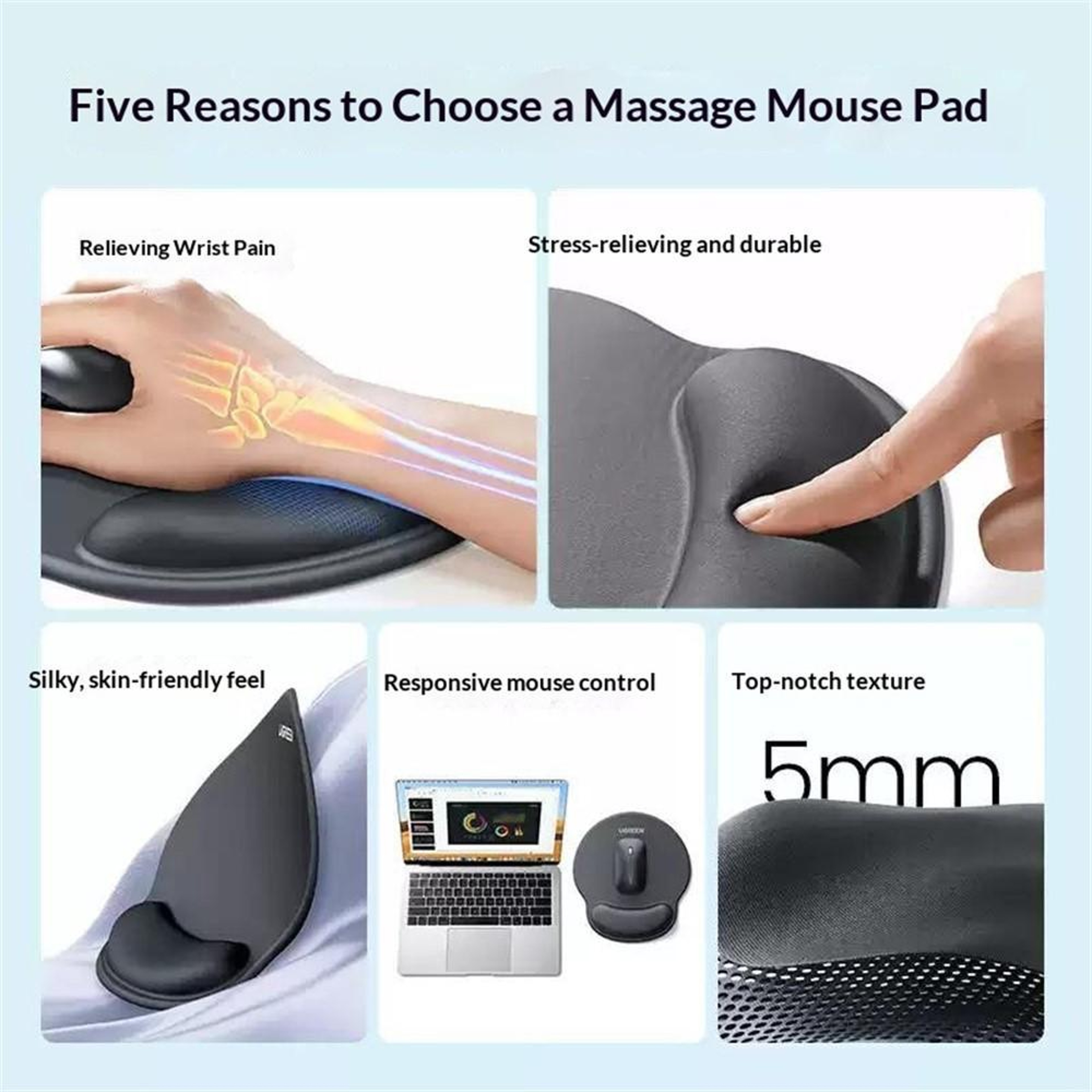 Ergonomic Mouse Pad with Memory Foam Wrist Rest and Anti-Slip Base – view 3